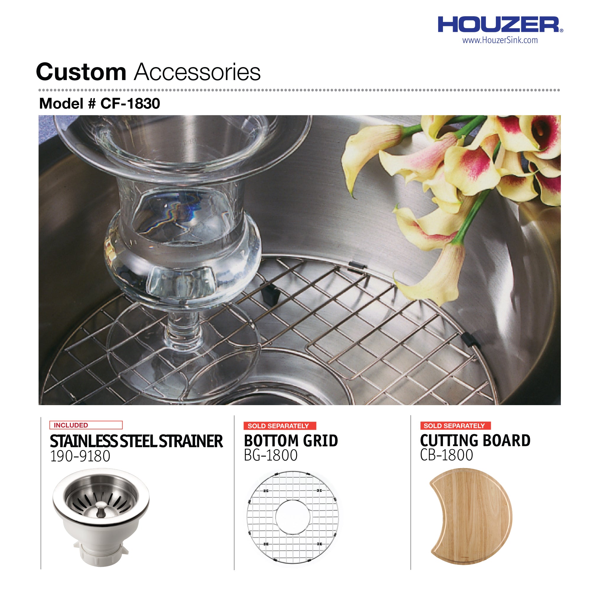 Houzer Club 18" Stainless Steel Undermount Single Round Bowl Bar Sink with Strainer
