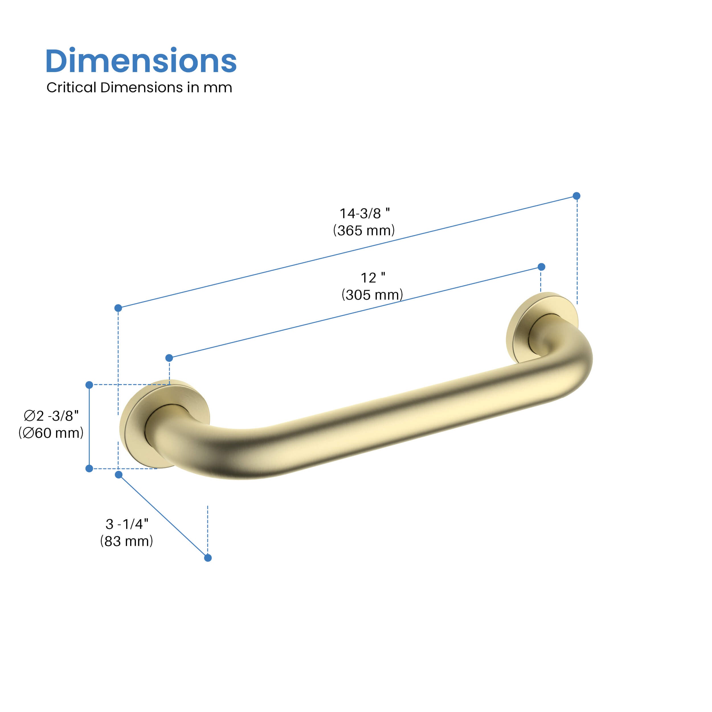 Halo 12" Stainless Steel Bathroom Safety Grab Bar