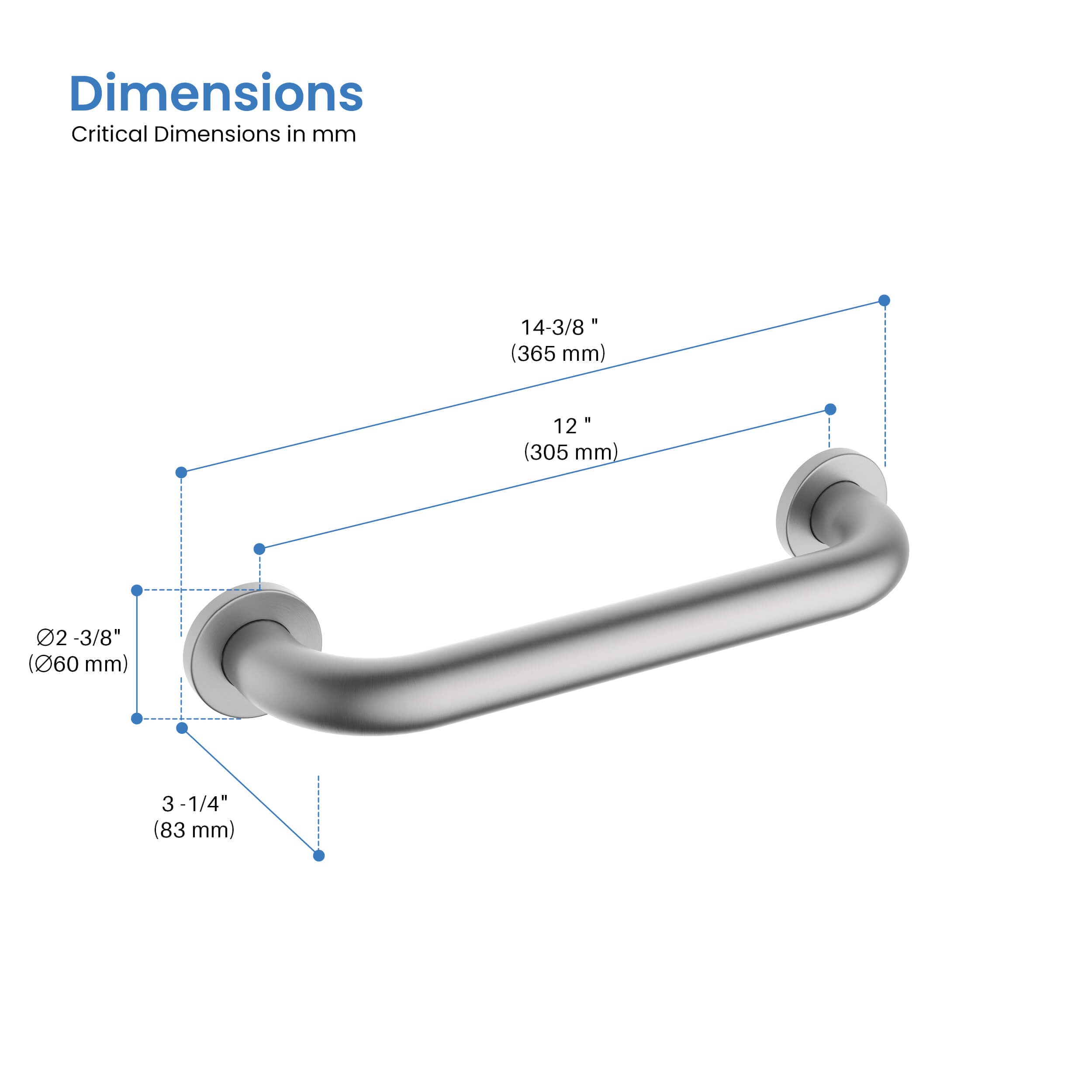 Halo 12" Stainless Steel Bathroom Safety Grab Bar