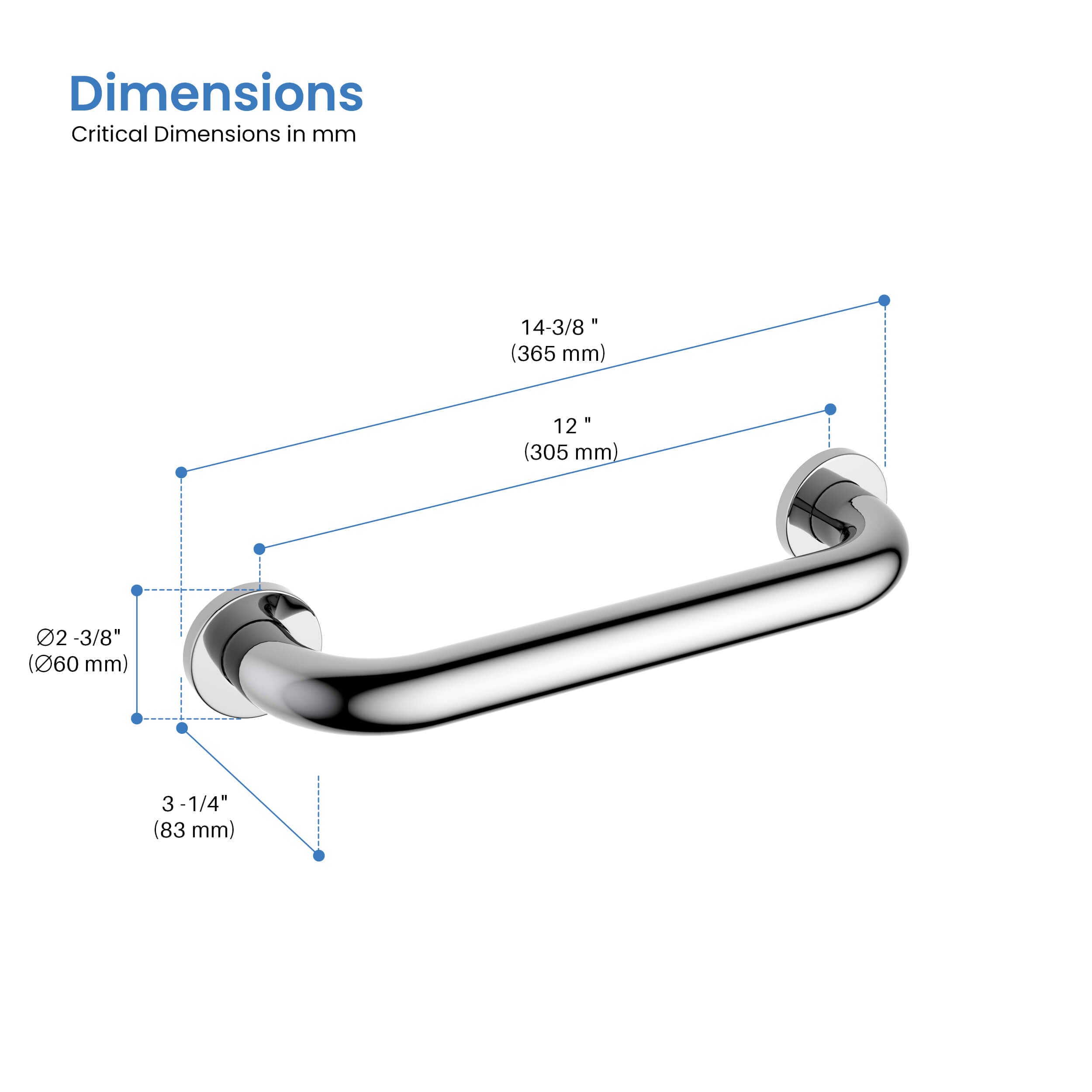 Halo 12" Stainless Steel Bathroom Safety Grab Bar
