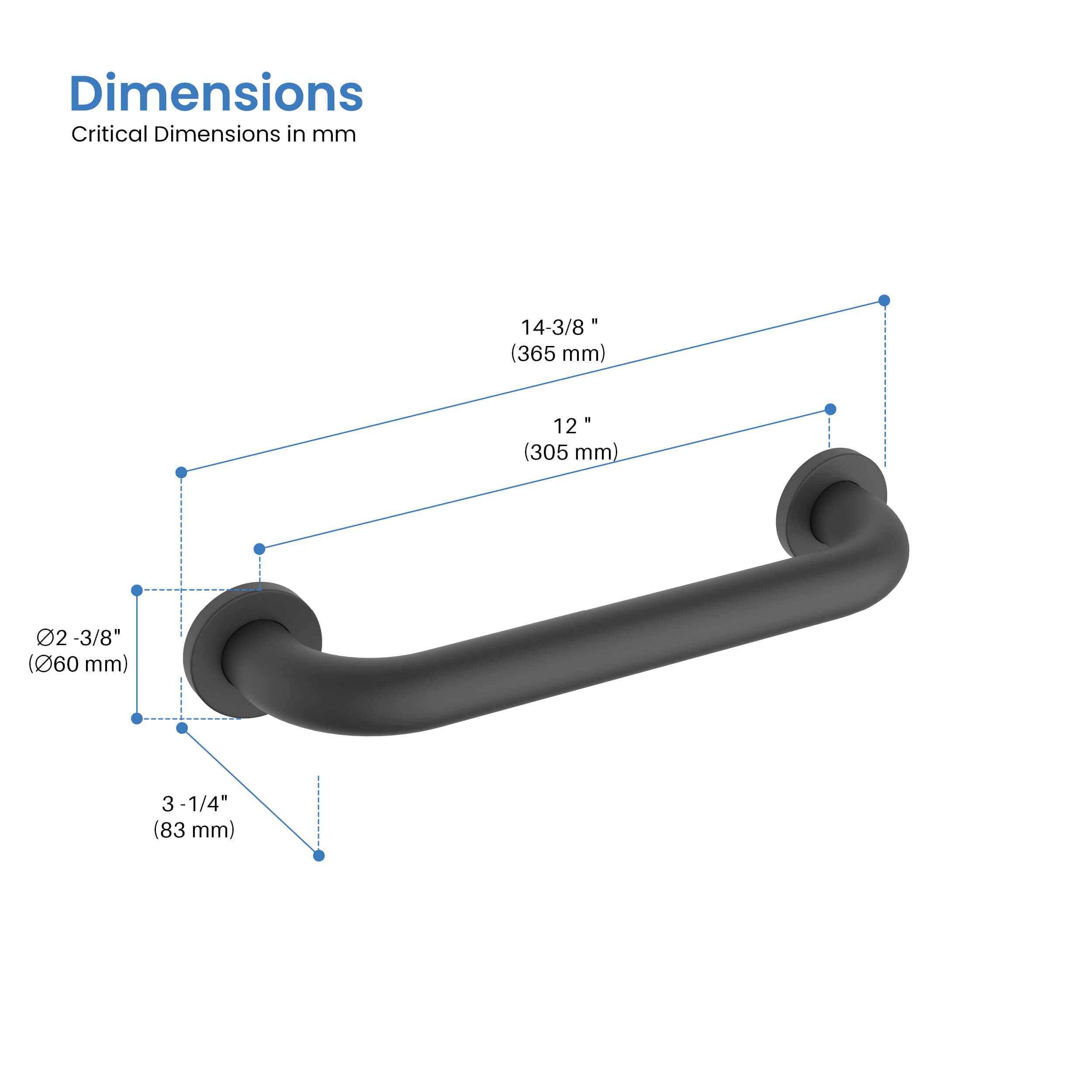 Halo 12" Stainless Steel Bathroom Safety Grab Bar