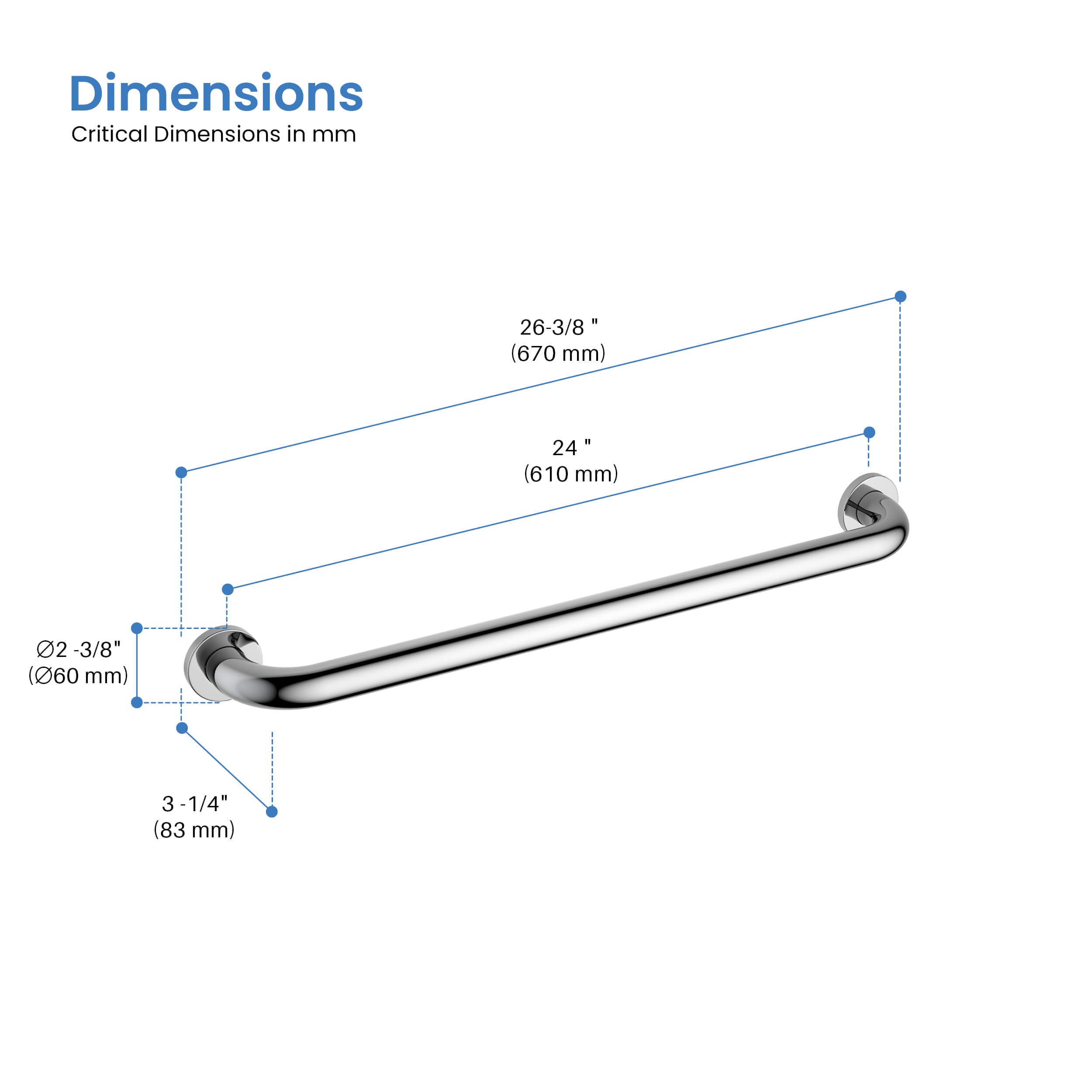 Halo 24" Stainless Steel Bathroom Safety Grab Bar