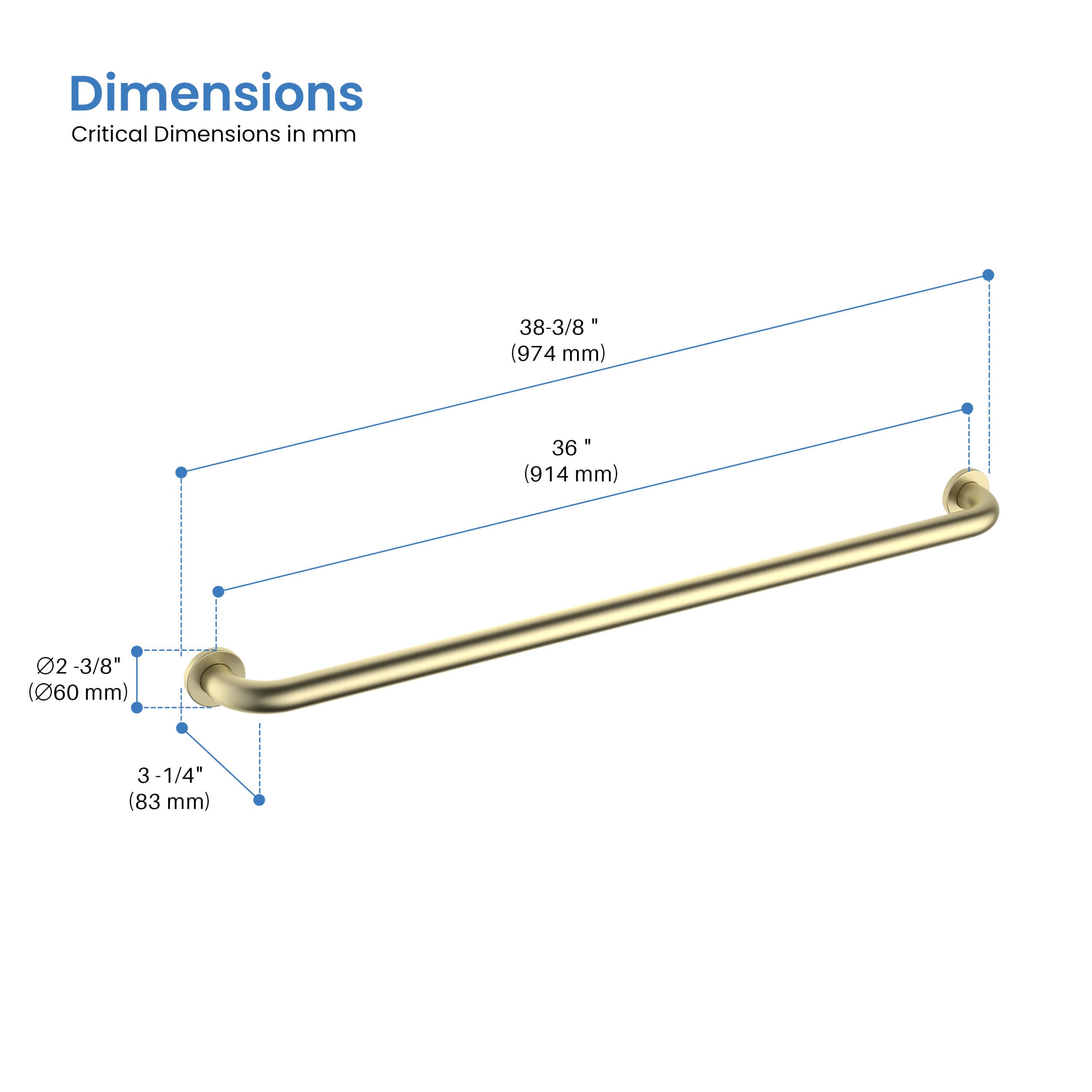 Halo 36" Stainless Steel Bathroom Safety Grab Bar