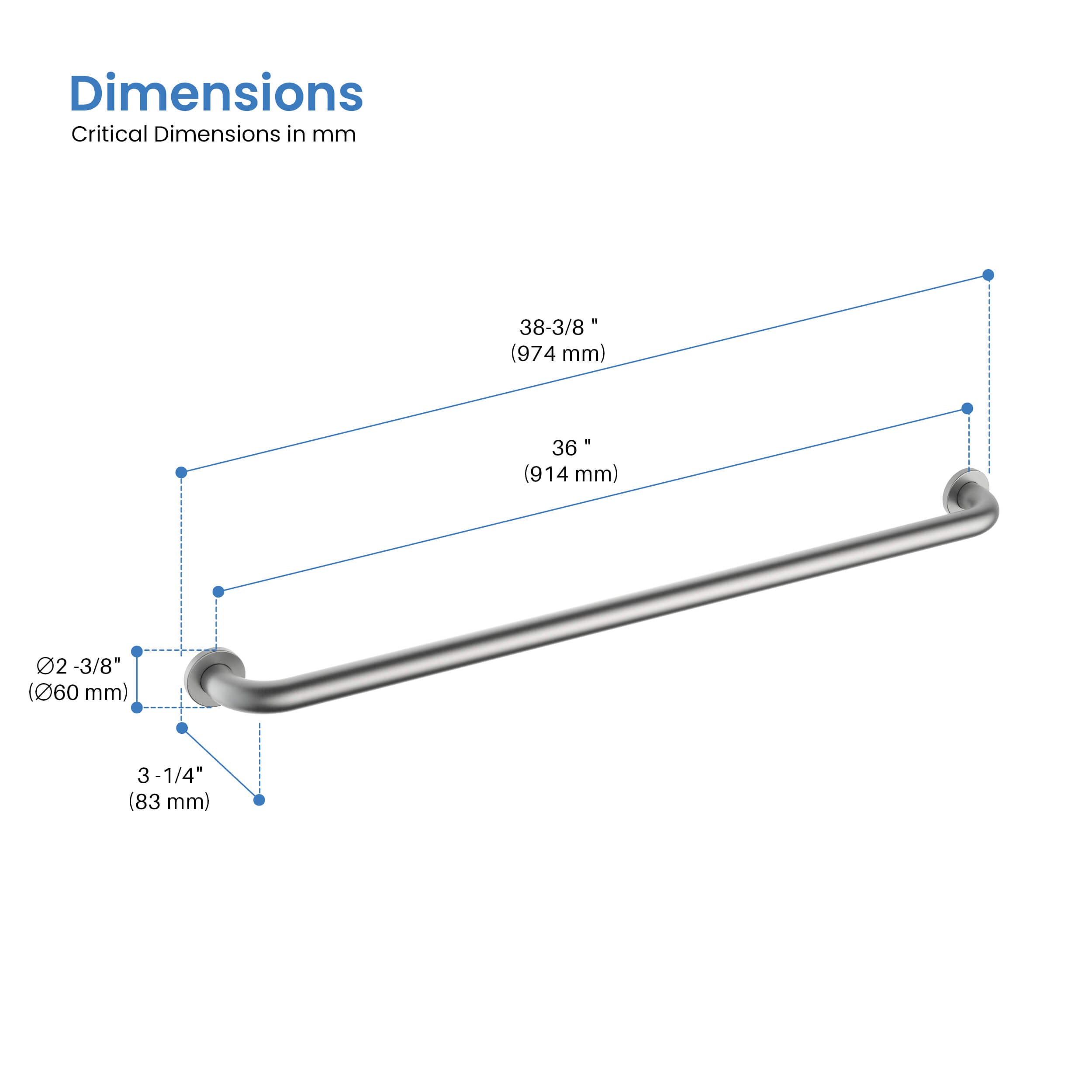 Halo 36" Stainless Steel Bathroom Safety Grab Bar