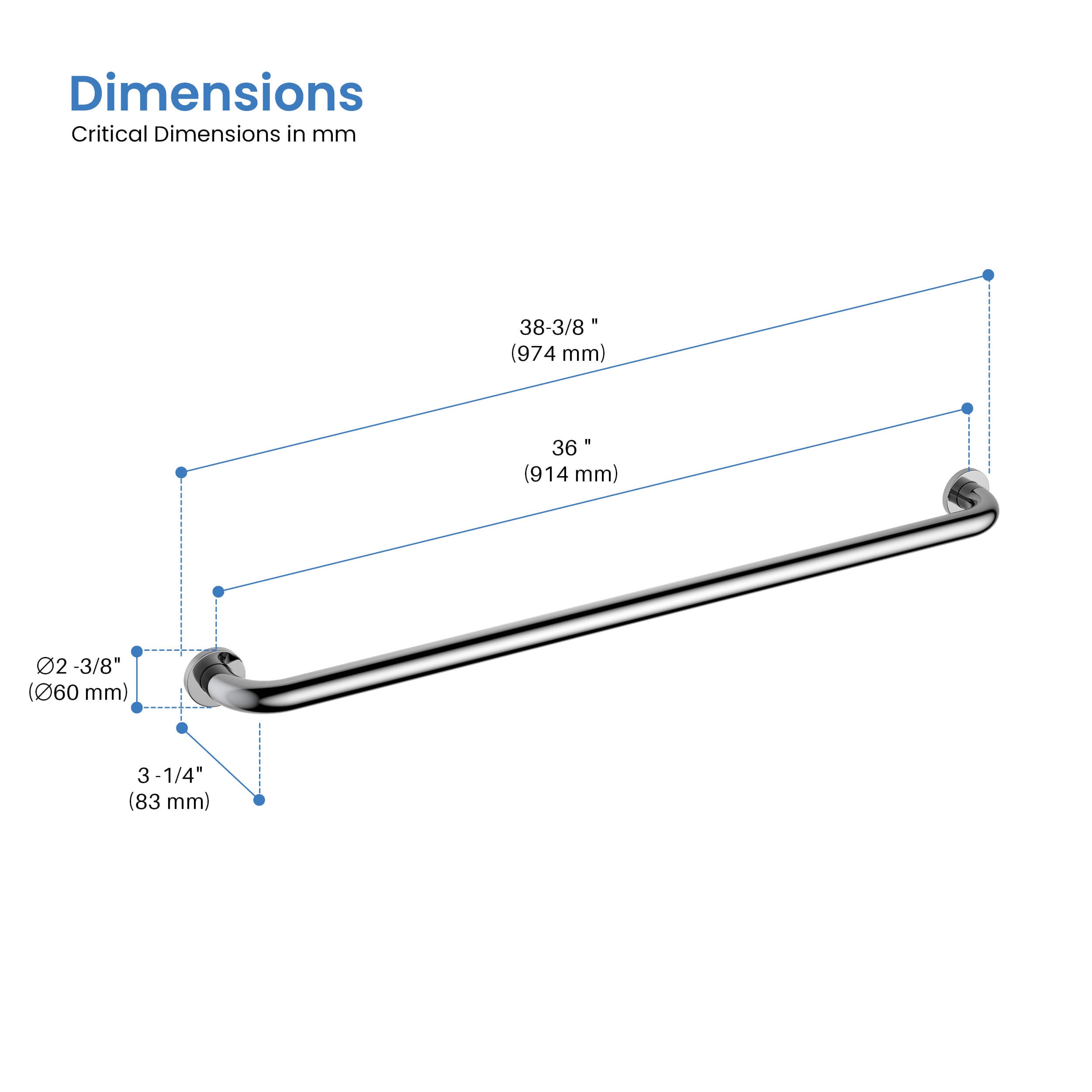 Halo 36" Stainless Steel Bathroom Safety Grab Bar