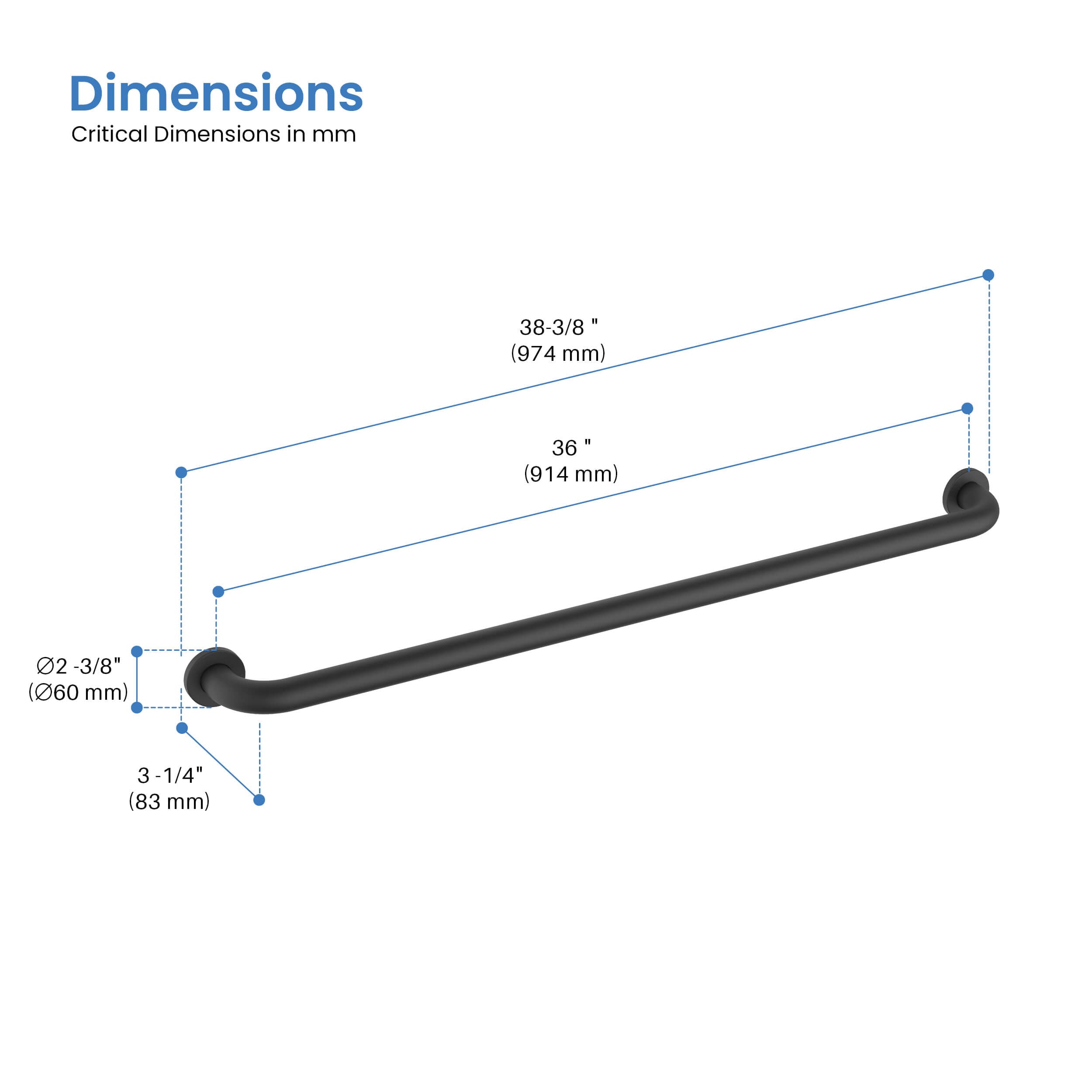 Halo 36" Stainless Steel Bathroom Safety Grab Bar