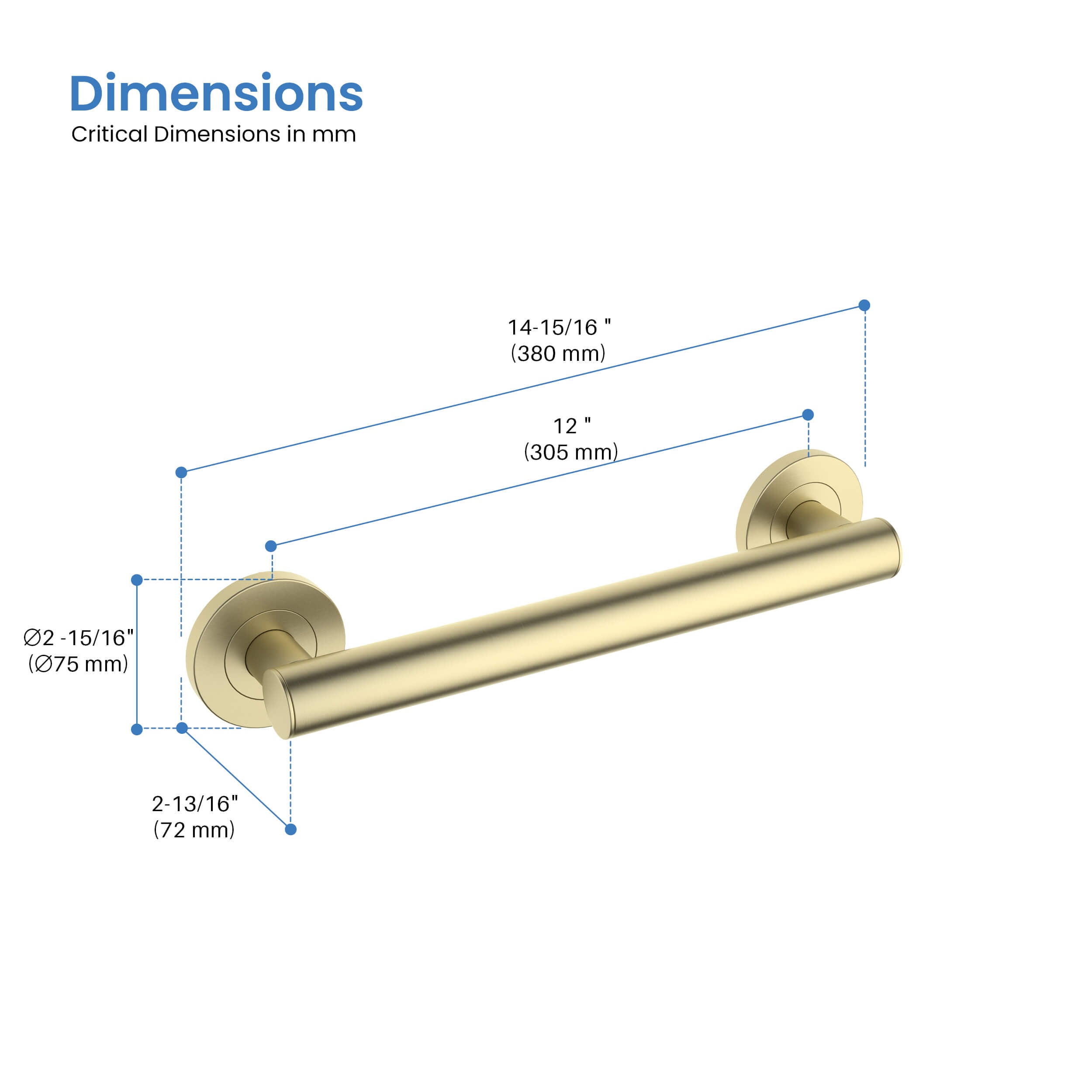 Casa 12" Stainless Steel Bathroom Safety Grab Bar