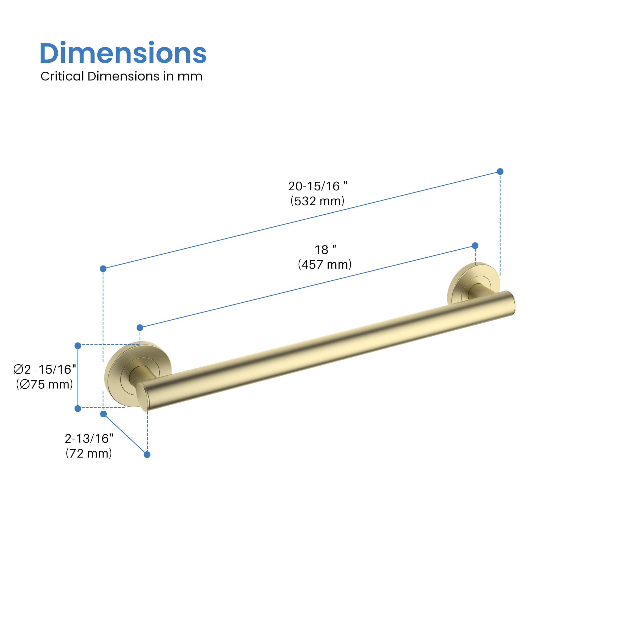 Casa 18" Stainless Steel Bathroom Safety Grab Bar