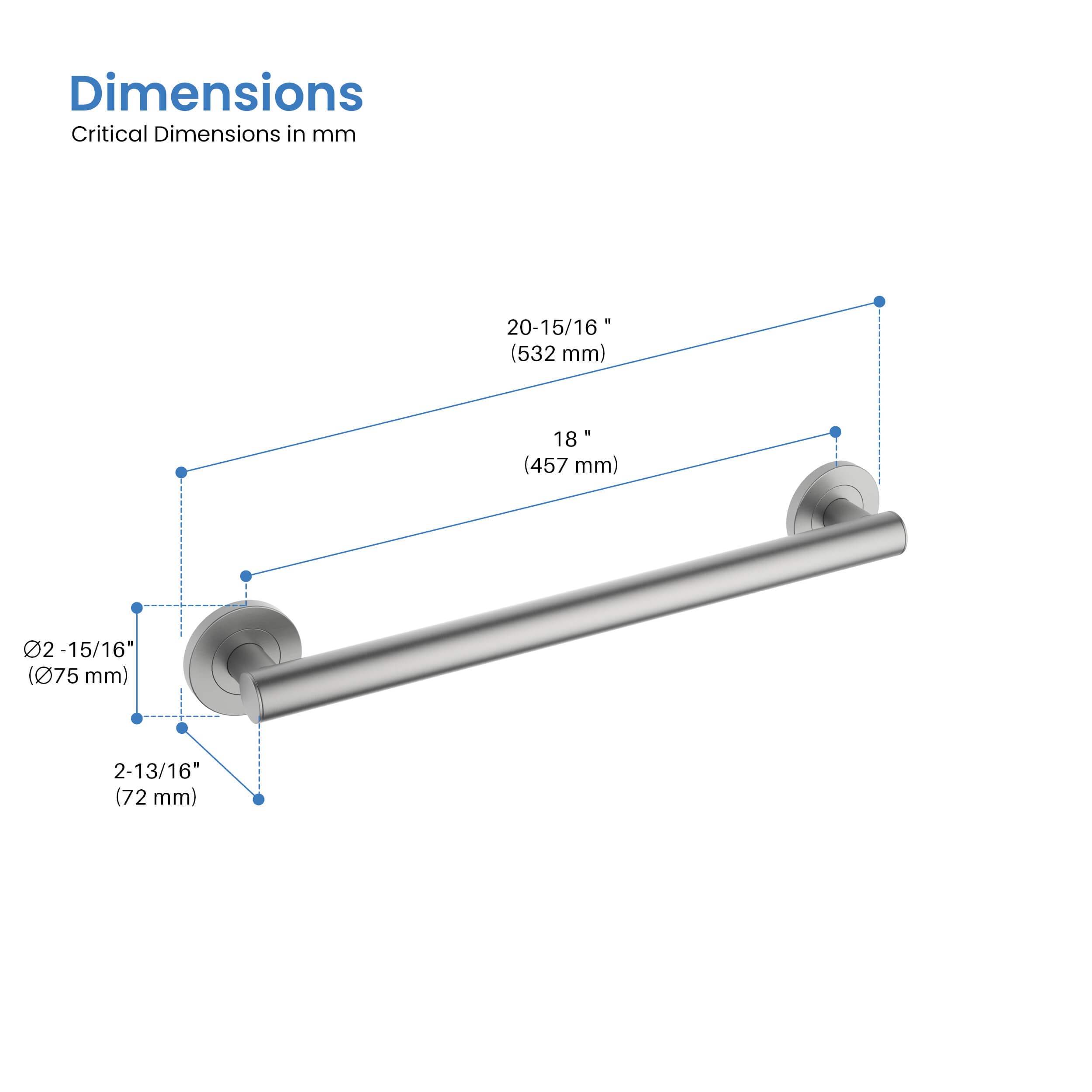 Casa 18" Stainless Steel Bathroom Safety Grab Bar