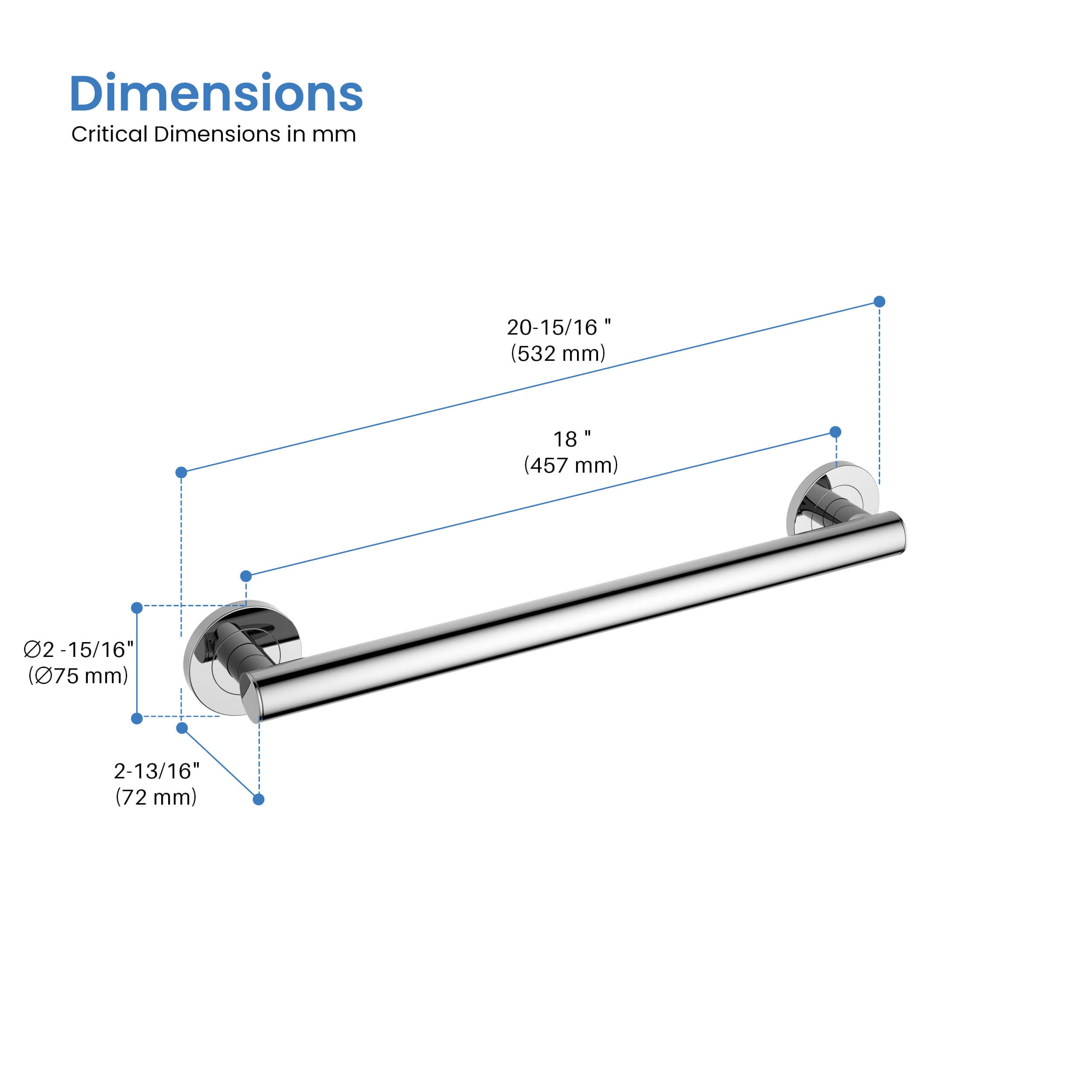 Casa 18" Stainless Steel Bathroom Safety Grab Bar