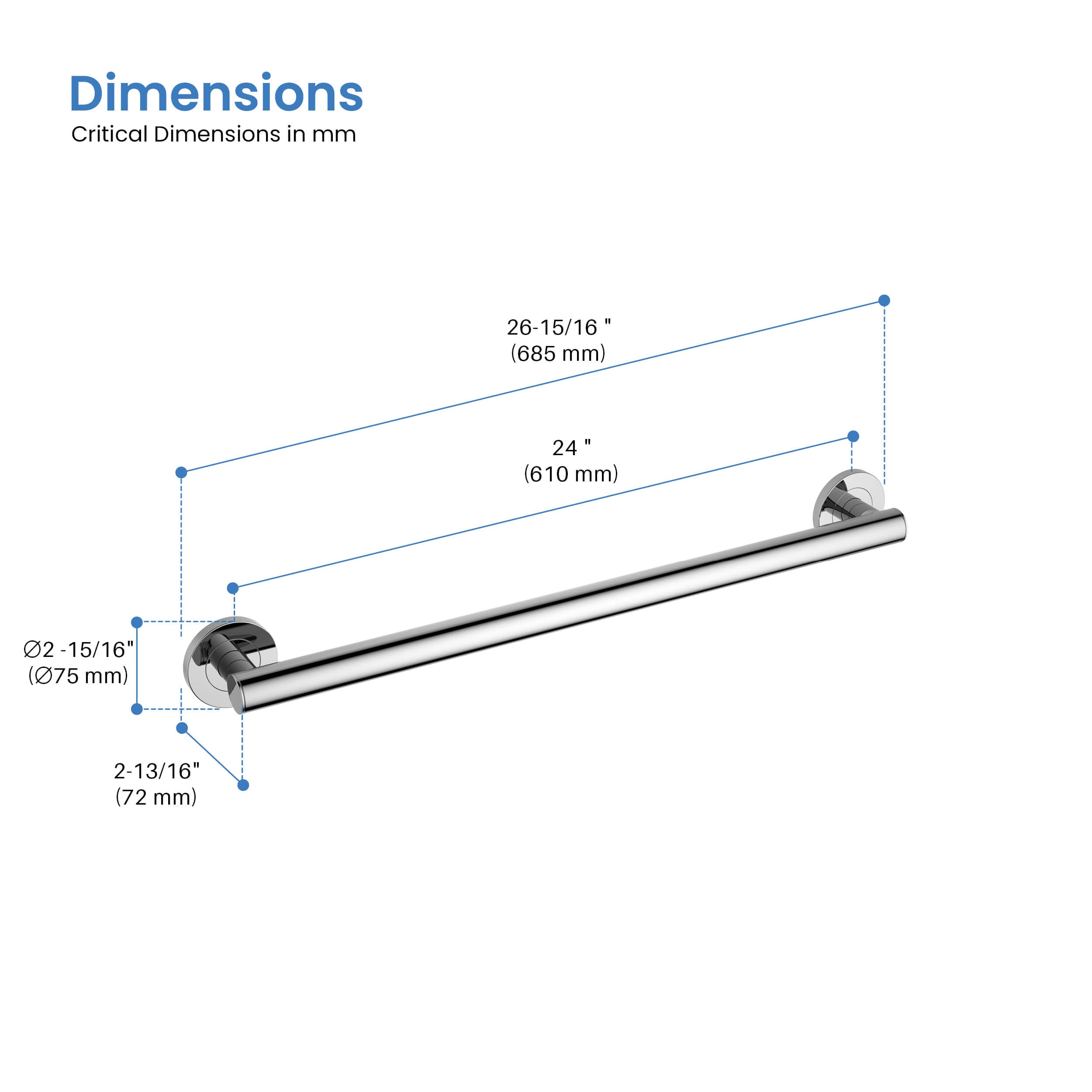 Casa 24" Stainless Steel Bathroom Safety Grab Bar