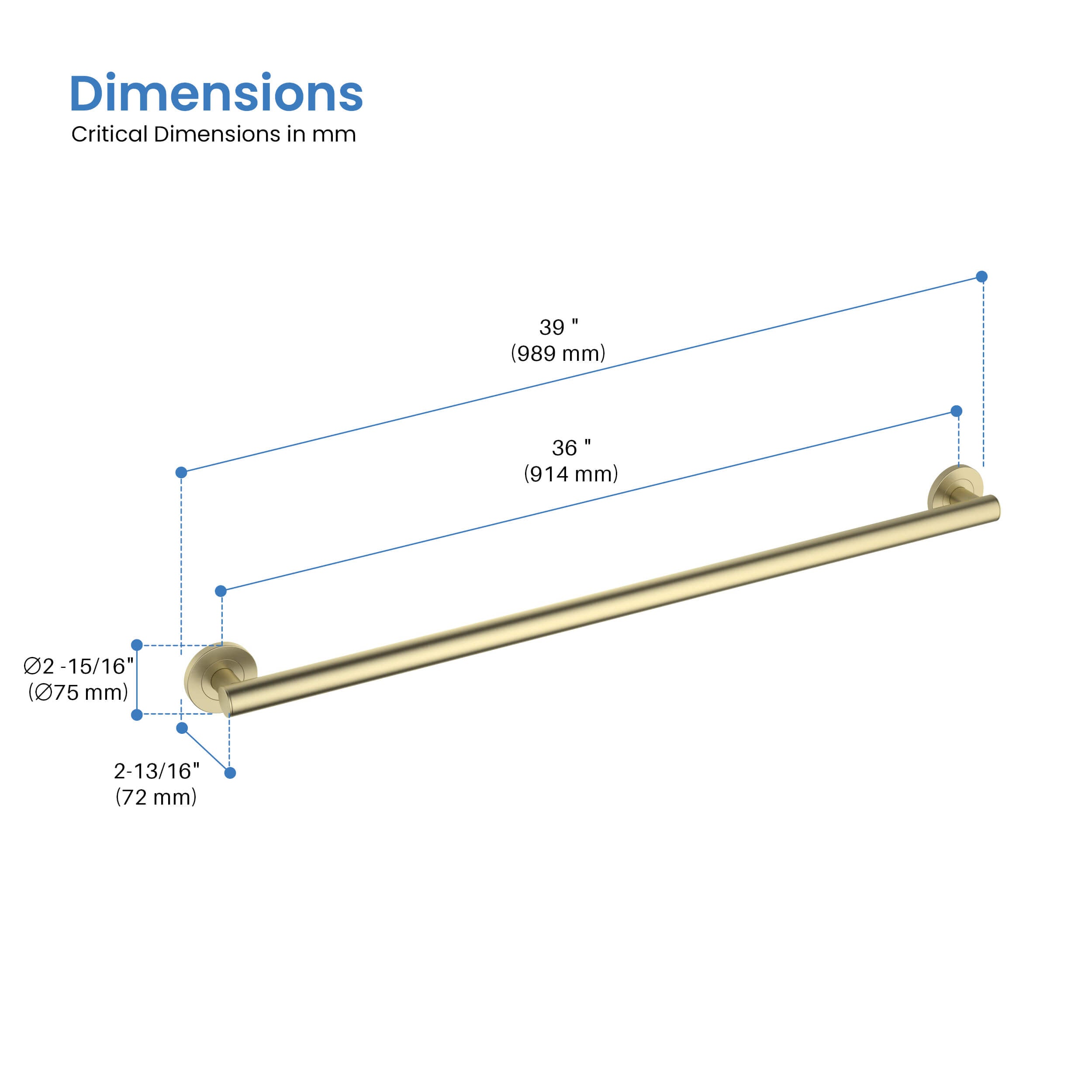 Casa 36" Stainless Steel Bathroom Safety Grab Bar