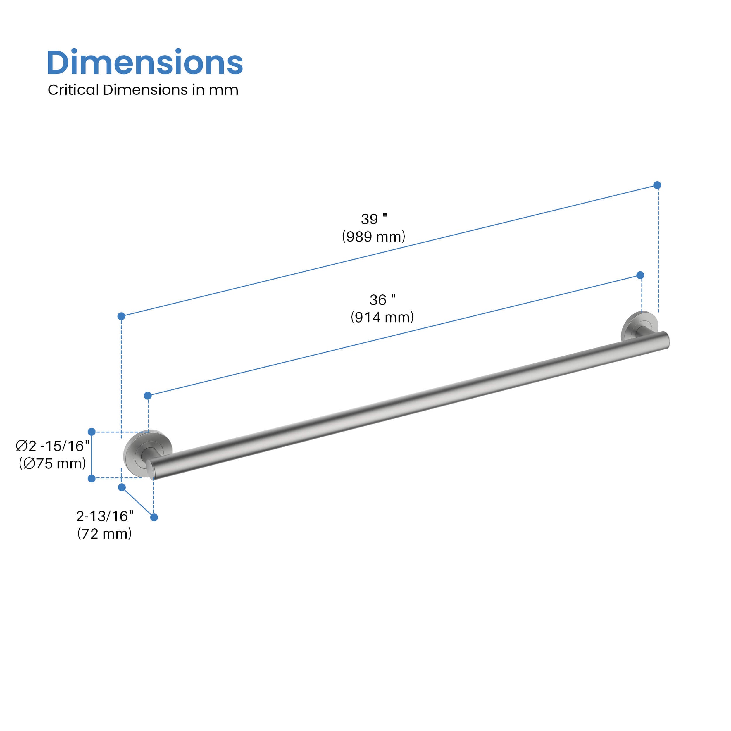 Casa 36" Stainless Steel Bathroom Safety Grab Bar