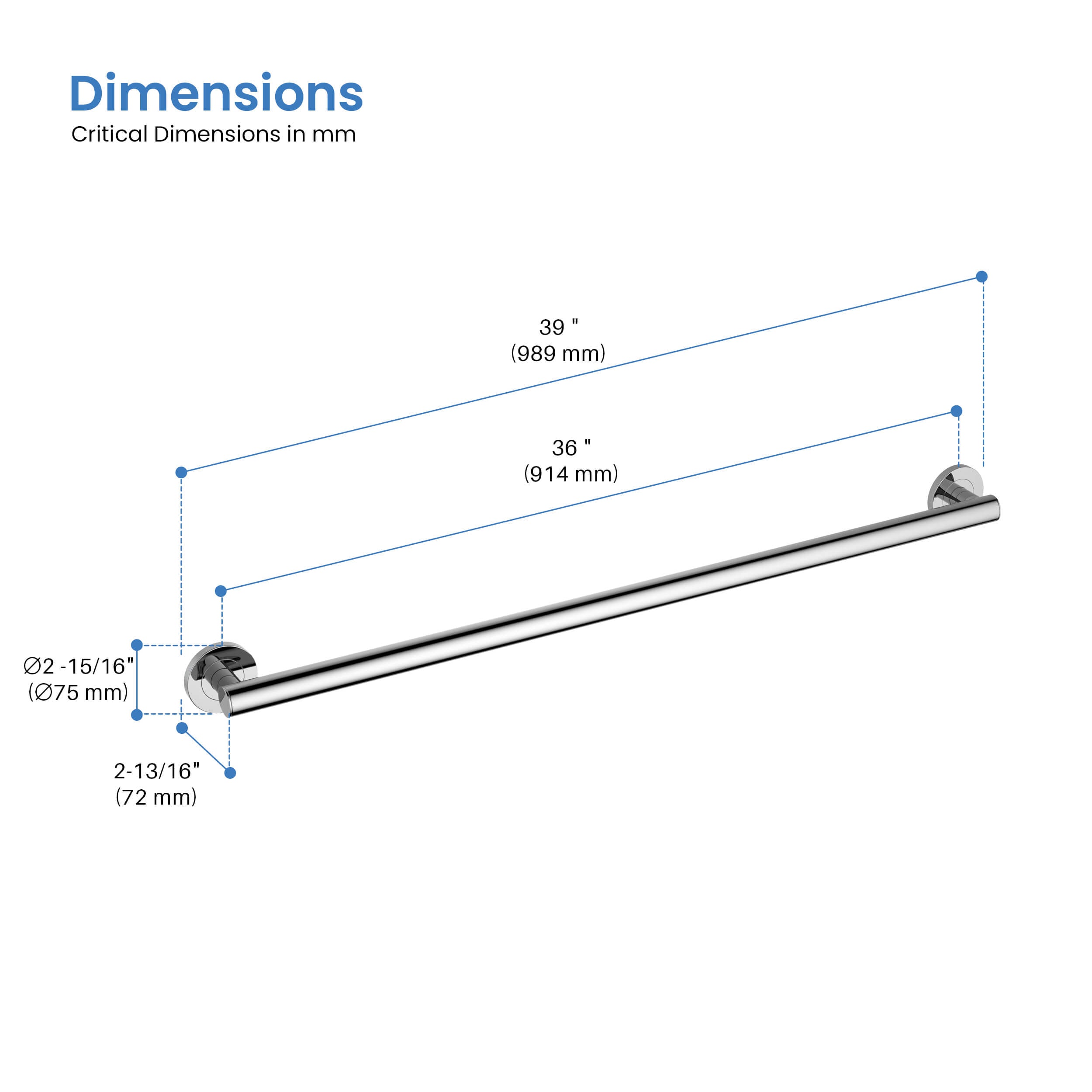 Casa 36" Stainless Steel Bathroom Safety Grab Bar