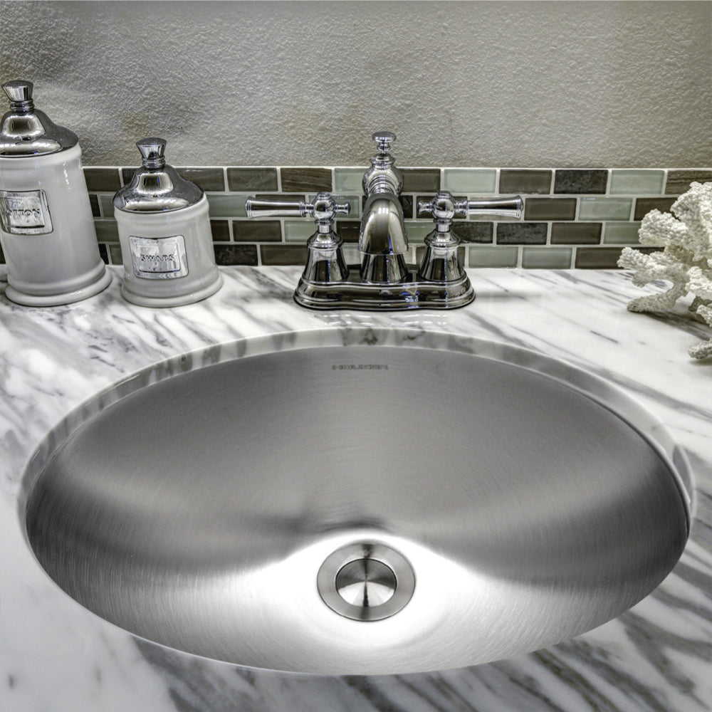 Houzer Opus 18" Stainless Steel Undermount Oval Bowl Bathroom Sink
