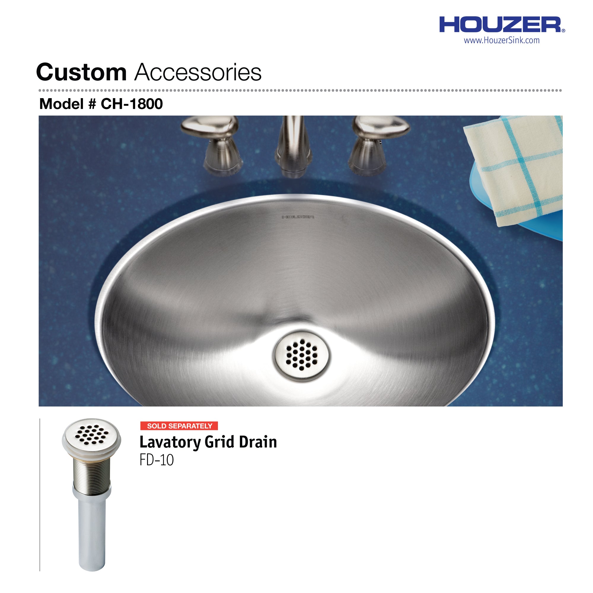 Houzer Opus 18" Stainless Steel Undermount Oval Bowl Bathroom Sink