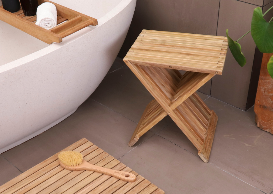 Winchester Teak Shower and Bath Folding Stool with Horizontal Slats