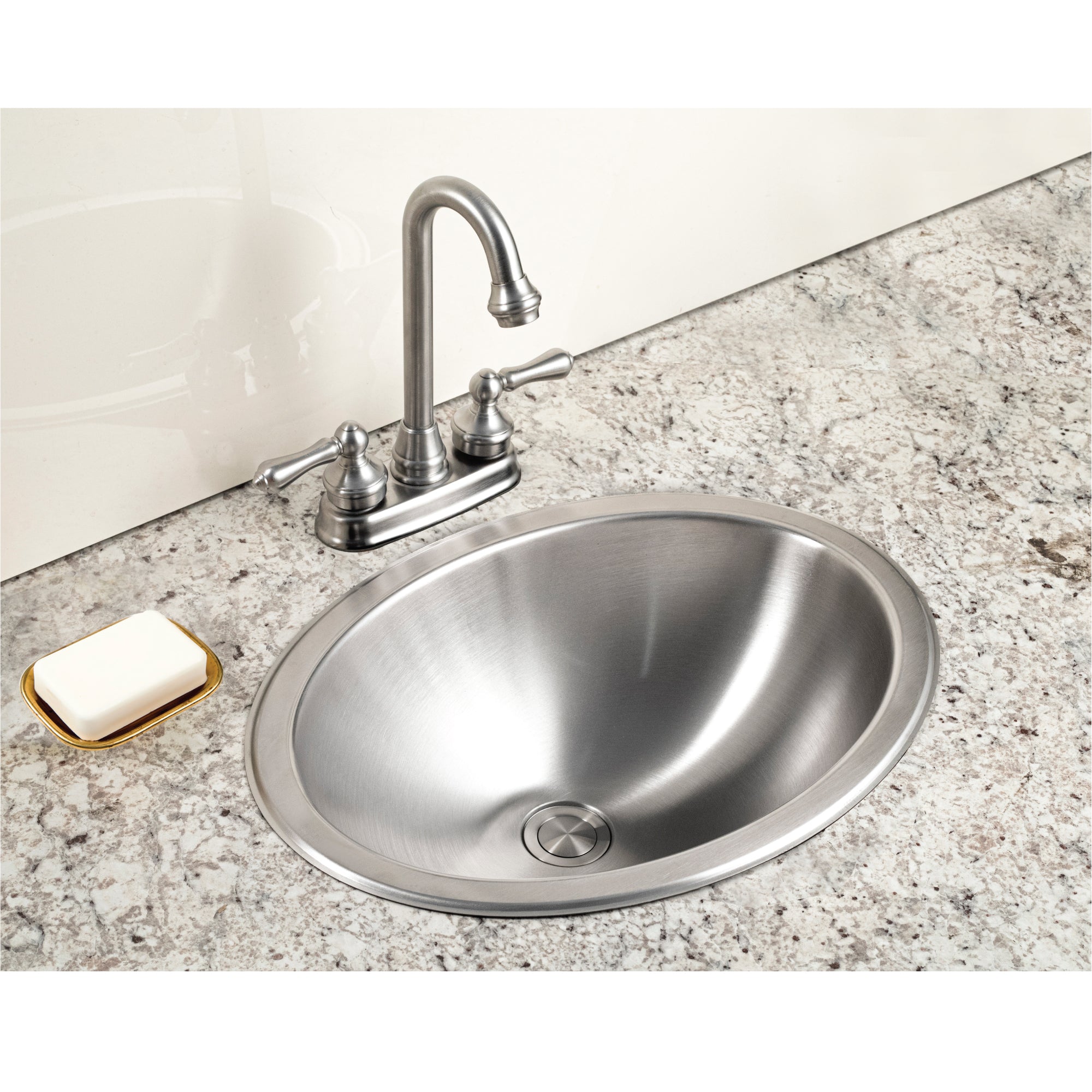 Houzer Opus 18" Stainless Steel Drop-in Topmount Oval Bathroom Sink without Overflow