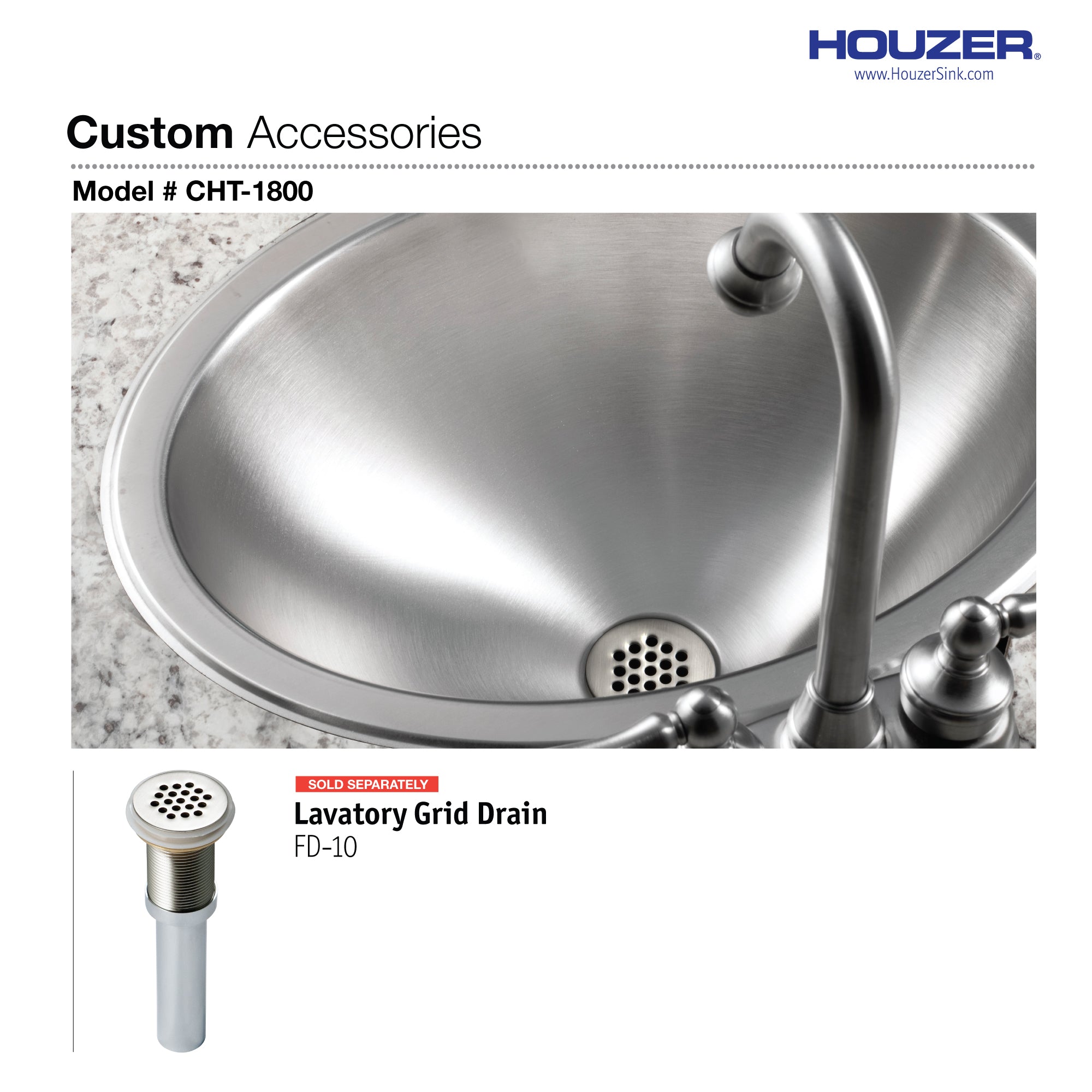 Houzer Opus 18" Stainless Steel Drop-in Topmount Oval Bathroom Sink without Overflow