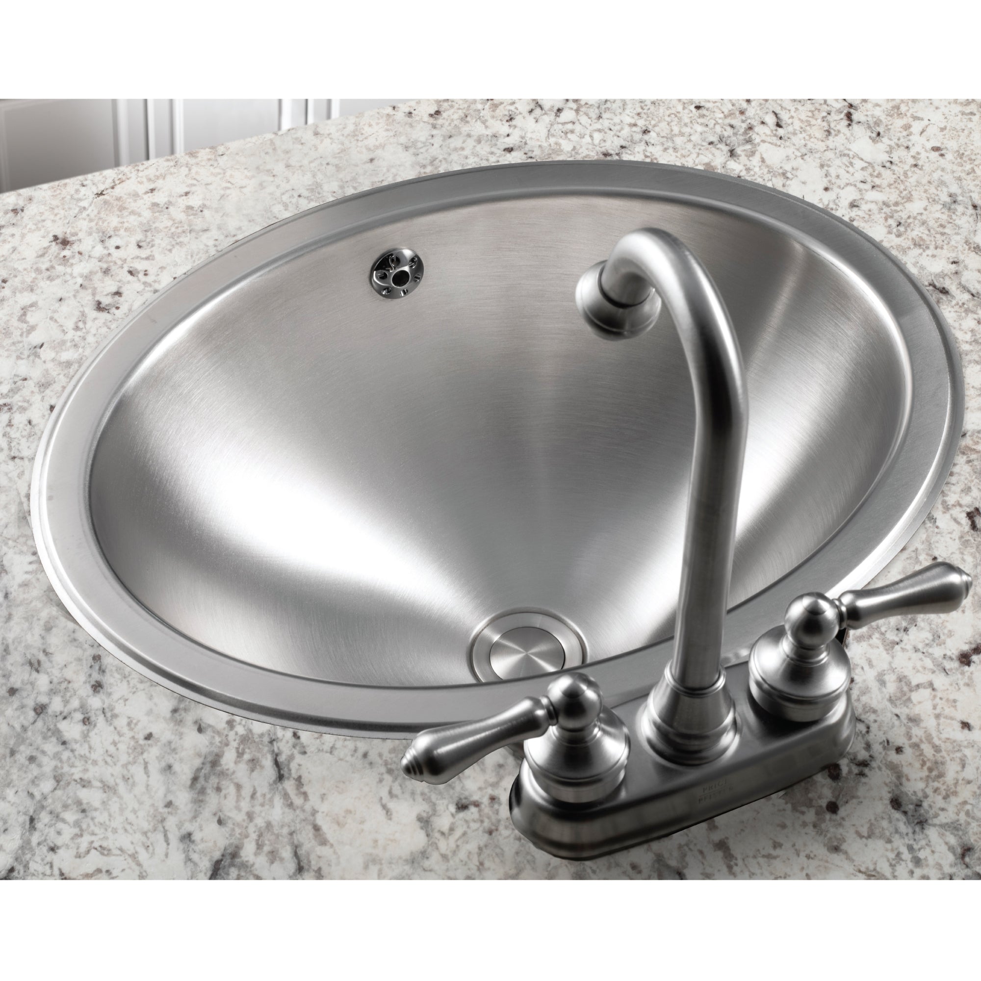 Houzer Opus 18" Stainless Steel Drop-in Topmount Oval Bowl Bathroom Sink with Overflow Assembly