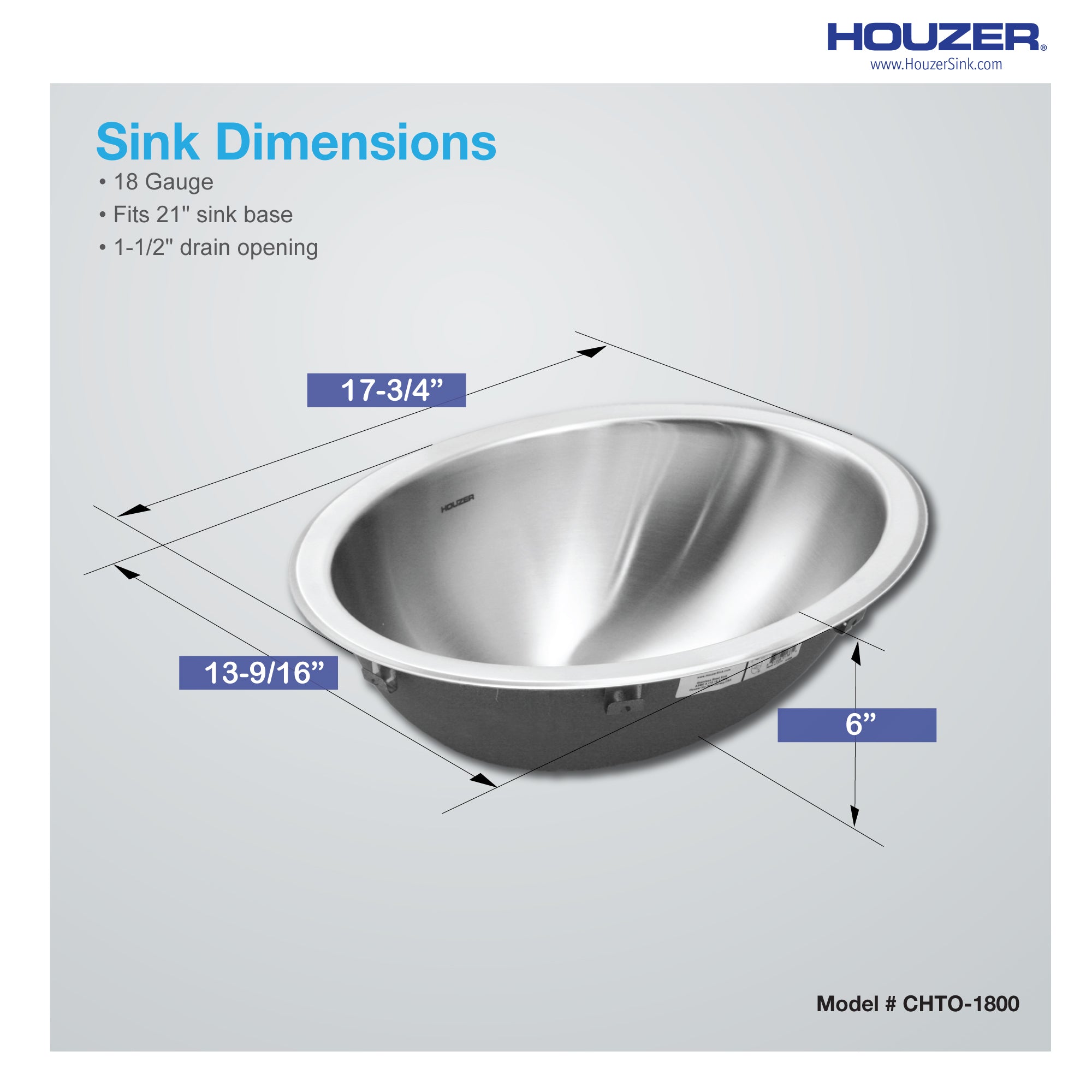 Houzer Opus 18" Stainless Steel Drop-in Topmount Oval Bowl Bathroom Sink with Overflow Assembly