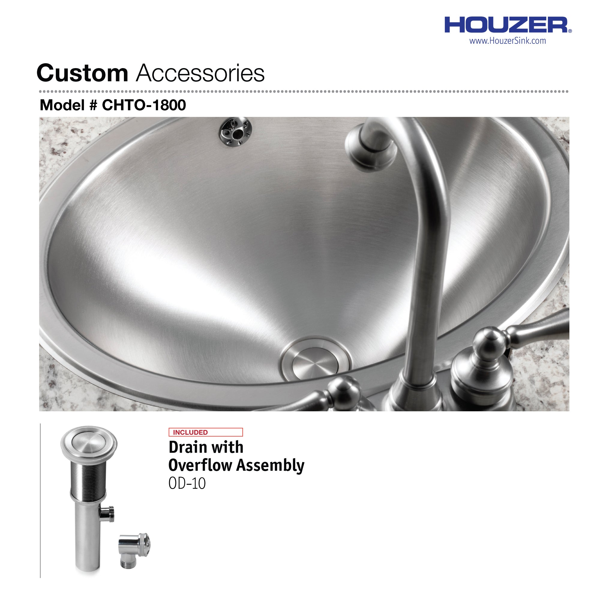 Houzer Opus 18" Stainless Steel Drop-in Topmount Oval Bowl Bathroom Sink with Overflow Assembly