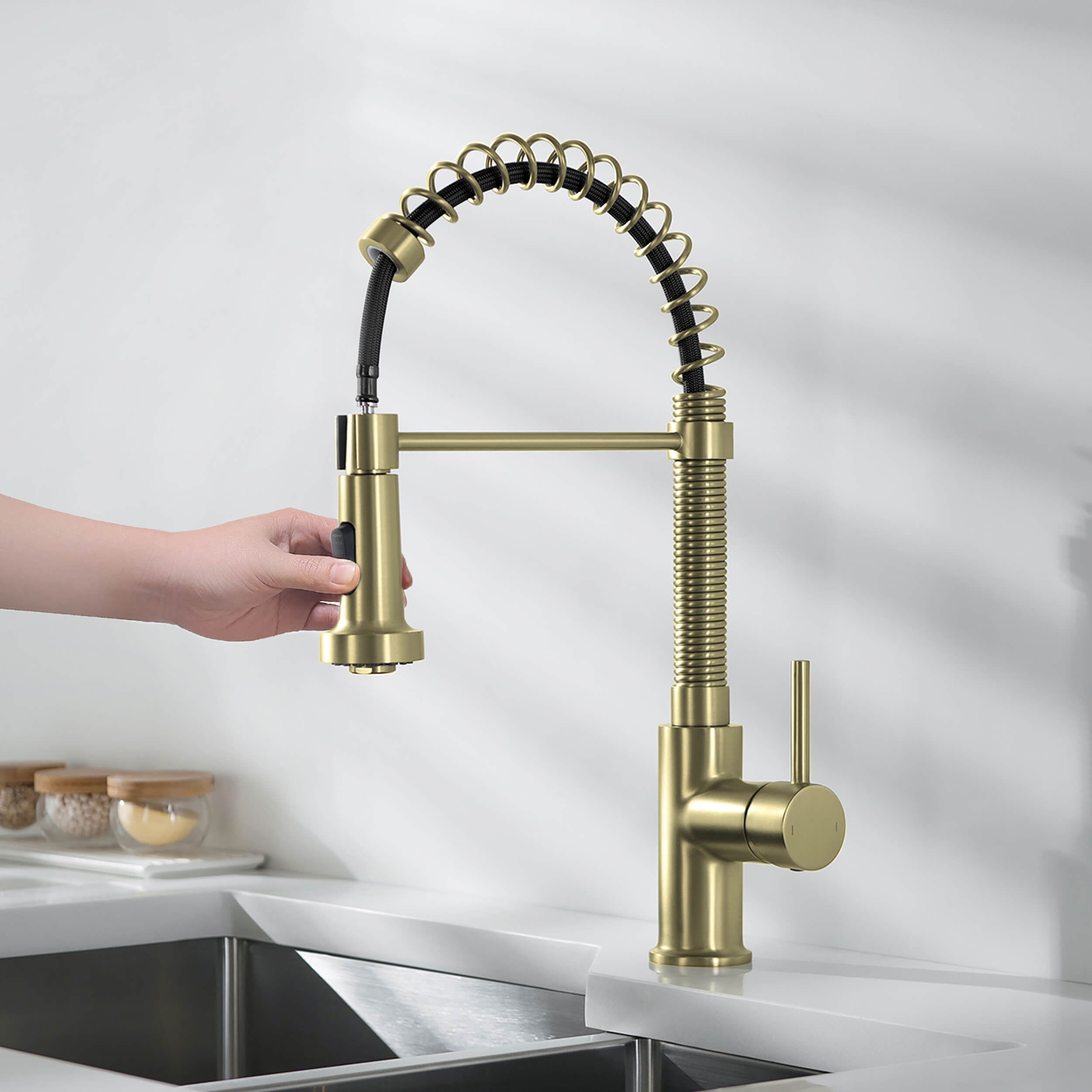 Genova Commercial Style Single Handle Pull Down Kitchen Sink Faucet