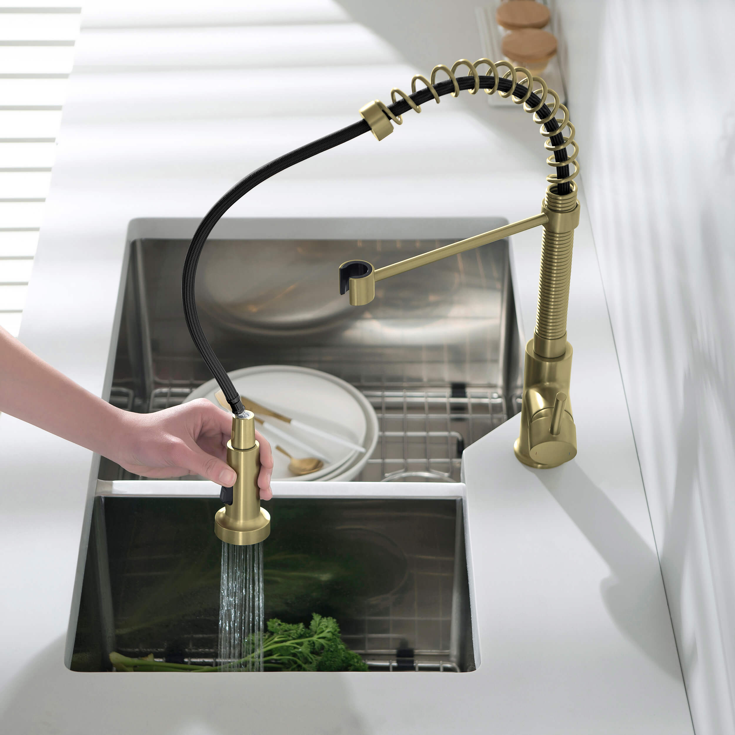 Genova Commercial Style Single Handle Pull Down Kitchen Sink Faucet