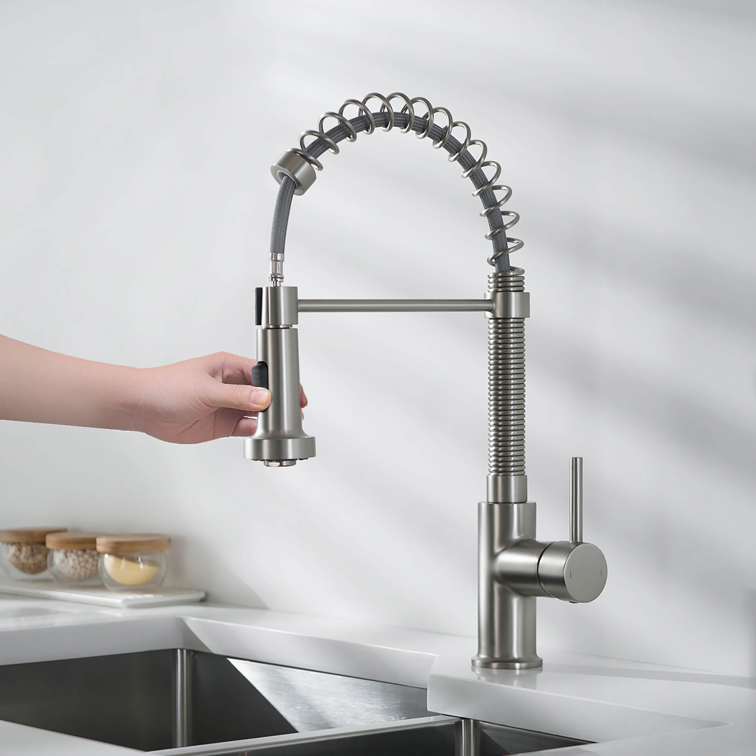 Genova Commercial Style Single Handle Pull Down Kitchen Sink Faucet
