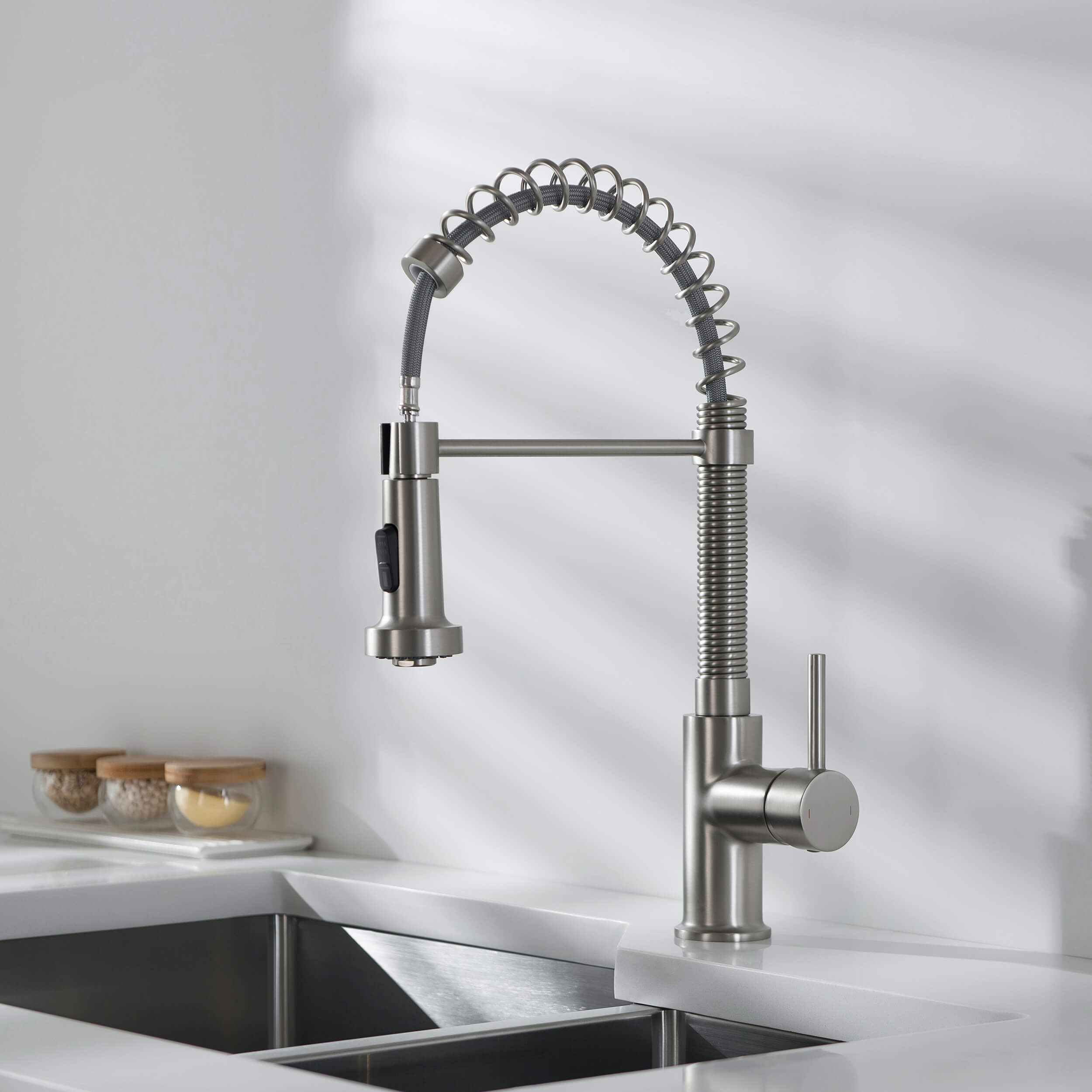 Genova Commercial Style Single Handle Pull Down Kitchen Sink Faucet