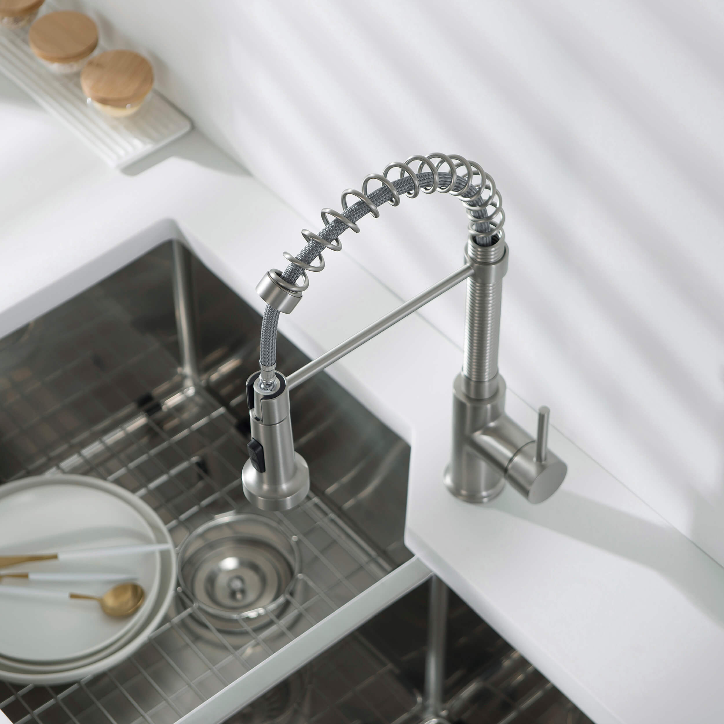 Genova Commercial Style Single Handle Pull Down Kitchen Sink Faucet