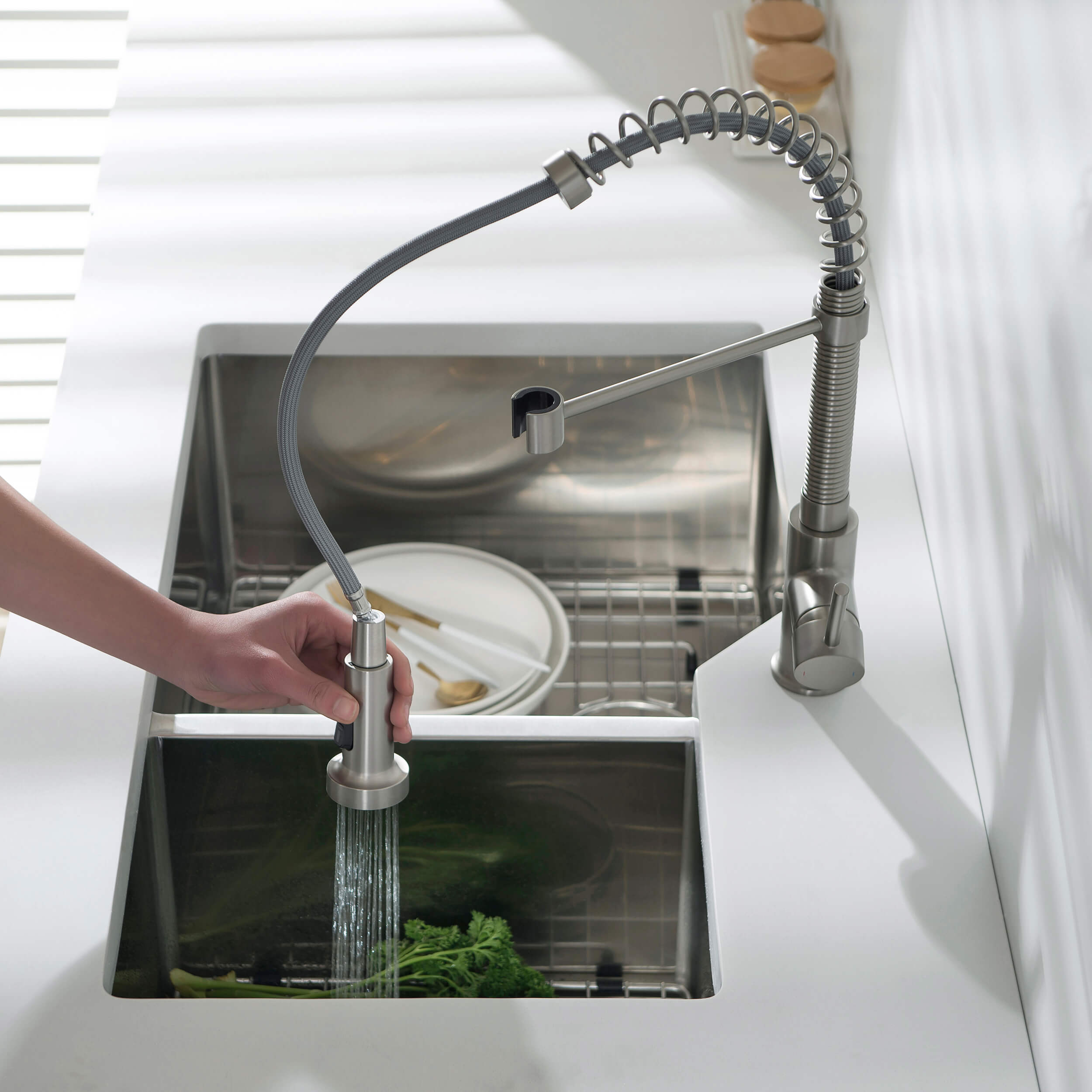 Genova Commercial Style Single Handle Pull Down Kitchen Sink Faucet