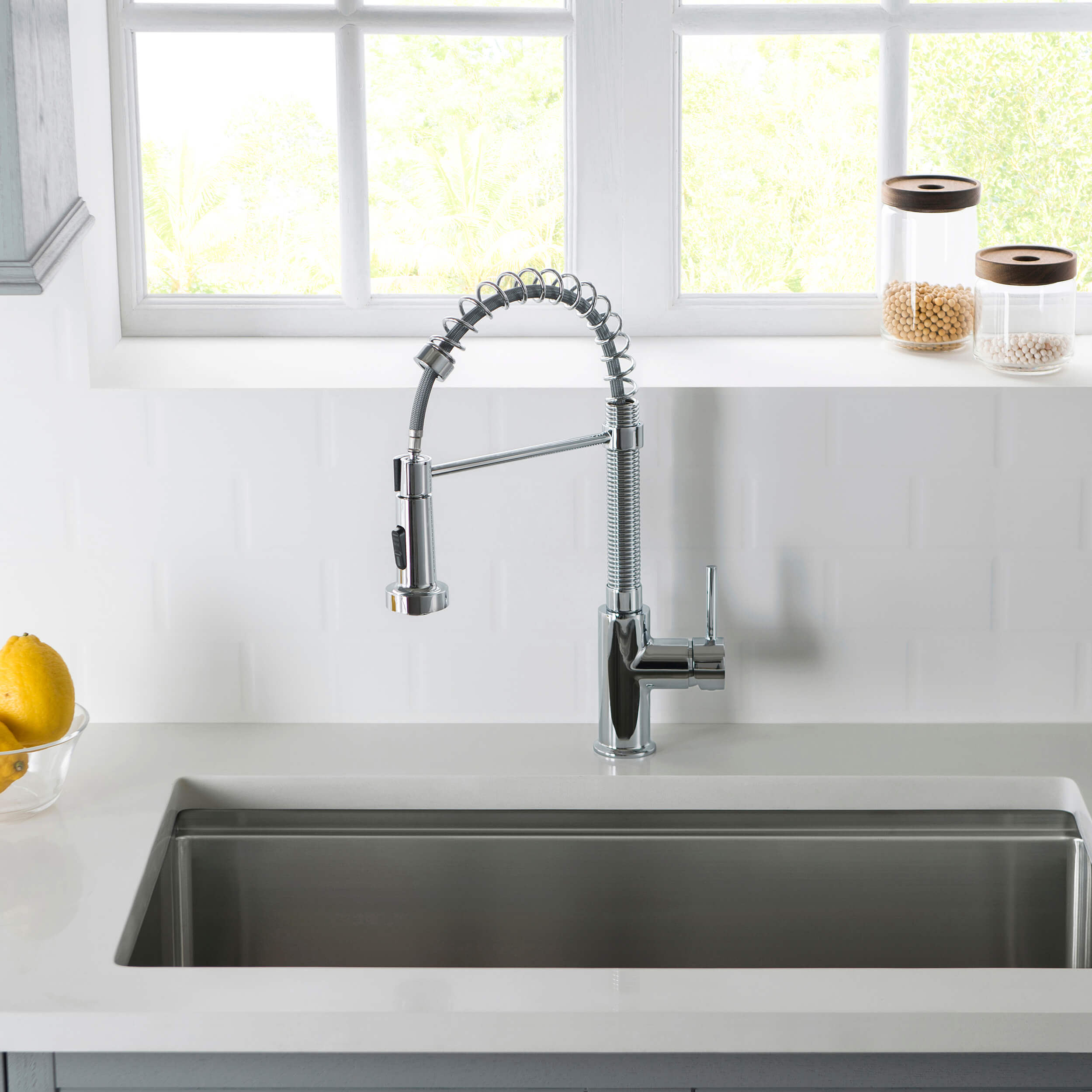 Genova Commercial Style Single Handle Pull Down Kitchen Sink Faucet