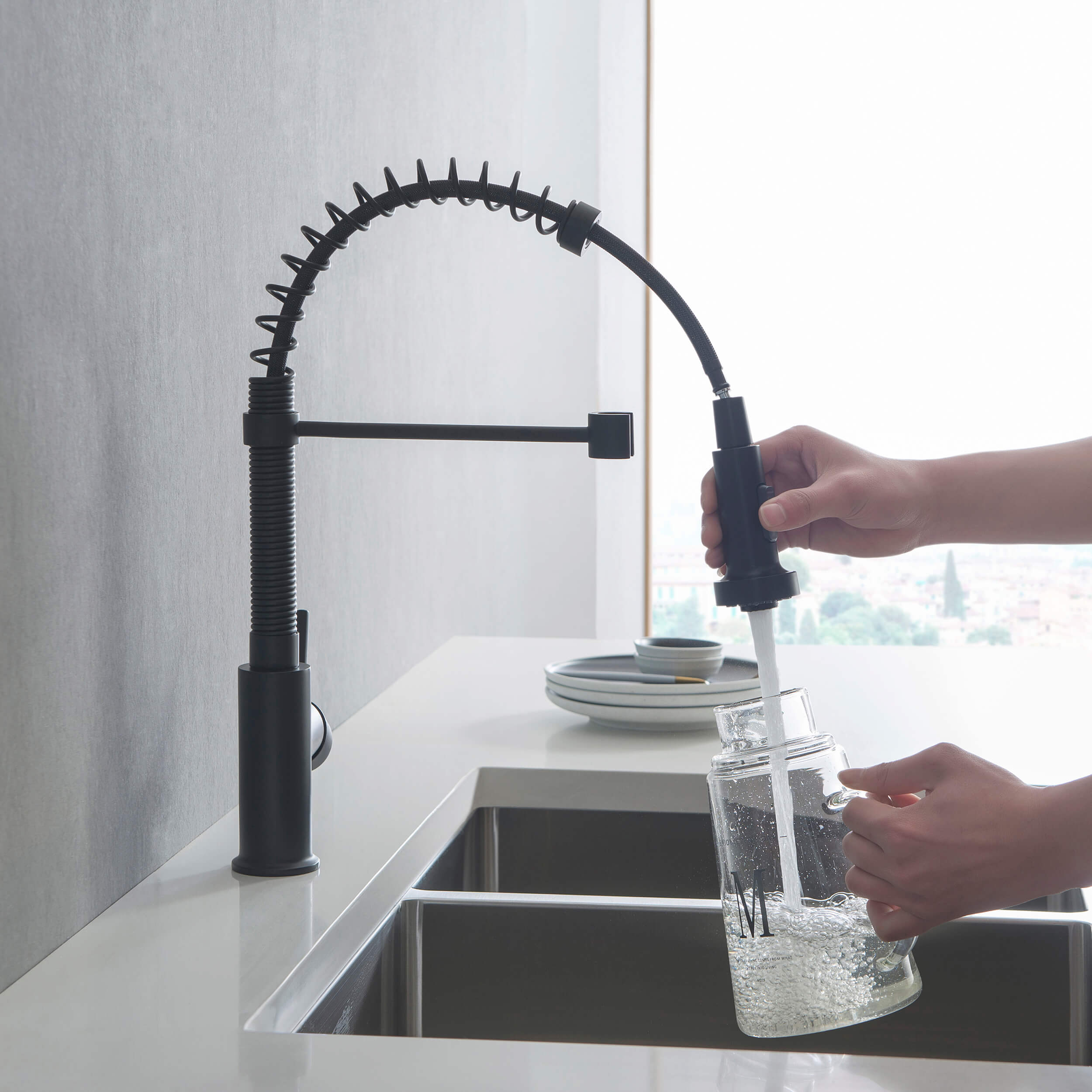 Genova Commercial Style Single Handle Pull Down Kitchen Sink Faucet