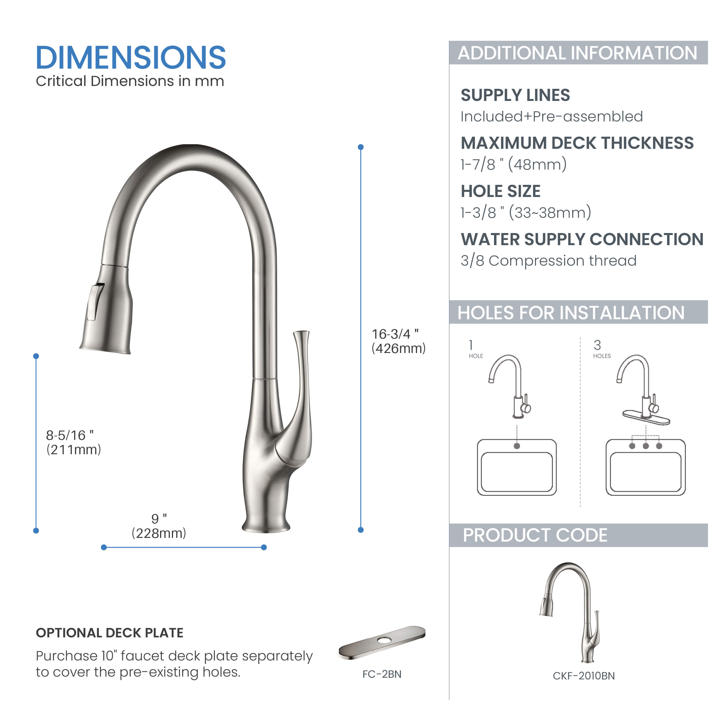 Kansas Single Handle Pull Down Kitchen Sink Faucet