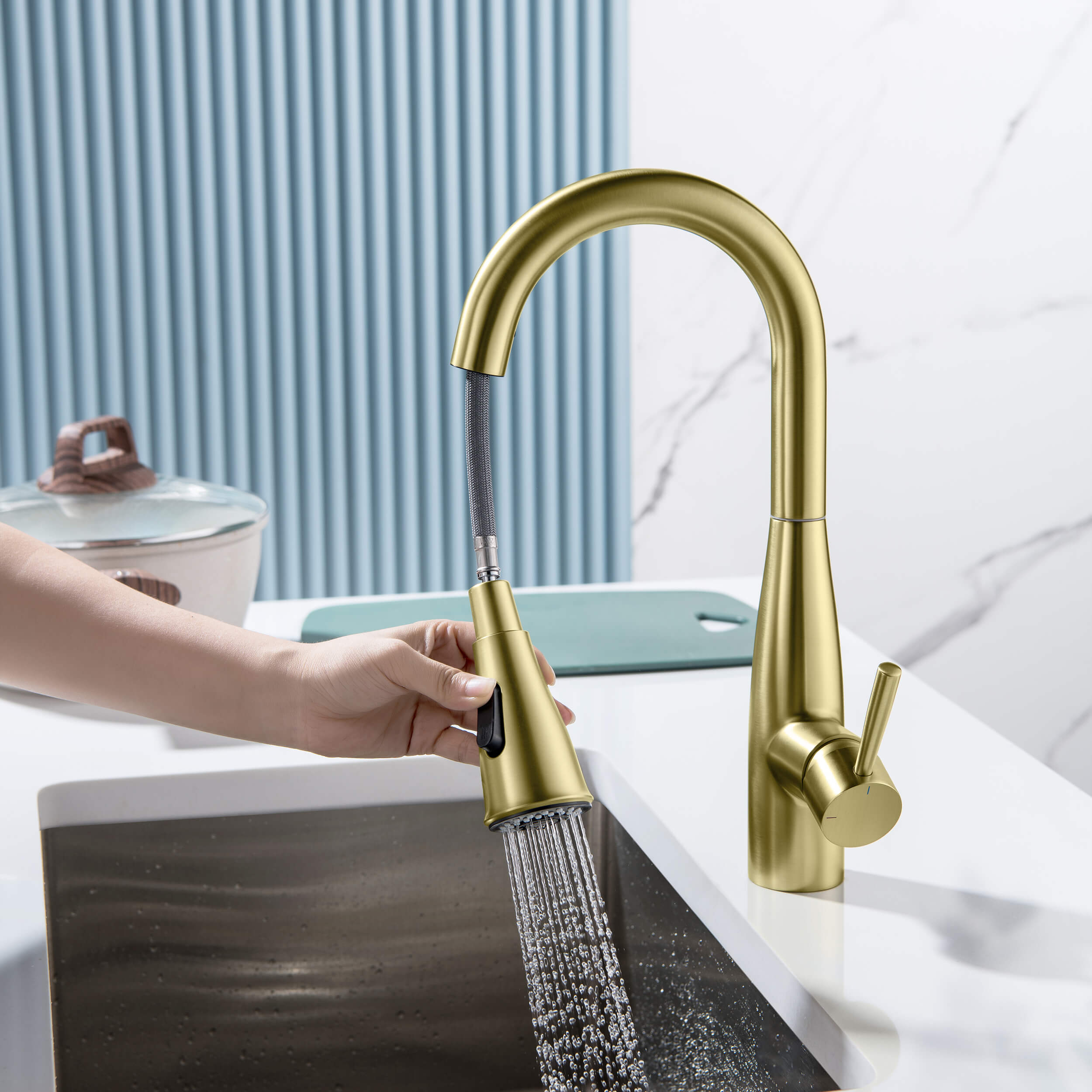 Plano Single Handle Pull Down Kitchen Sink Faucet