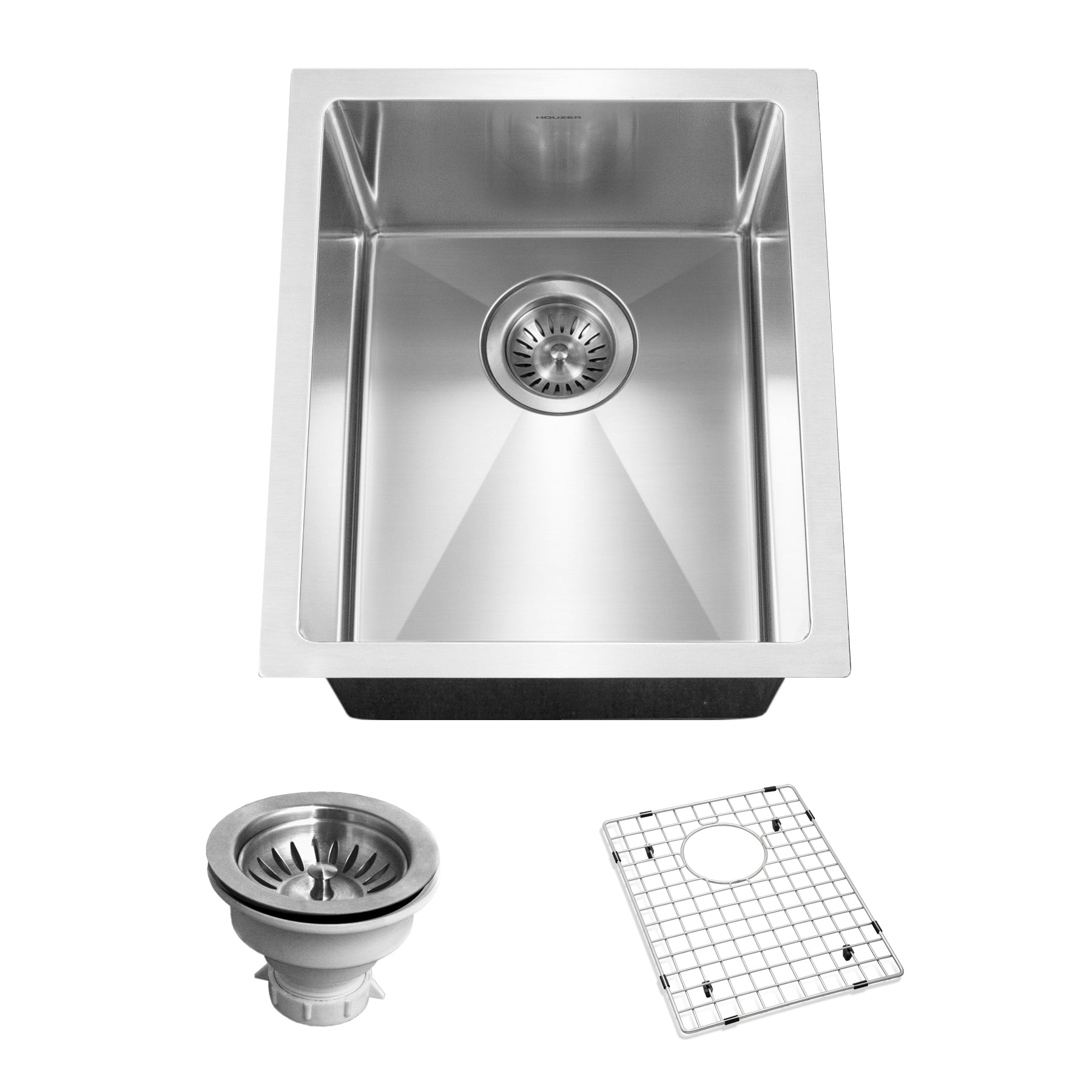 Houzer Savior 12" Stainless Steel Undermount Kitchen Bar Sink with Strainer & Grid