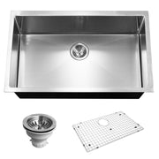Houzer Savior 32" Stainless Steel Undermount Single Bowl Kitchen Sink with Strainer & Grid