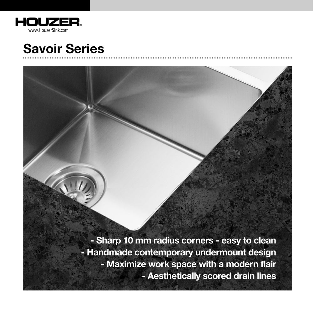 Houzer Savior 32" Stainless Steel Undermount Single Bowl Kitchen Sink with Strainer & Grid