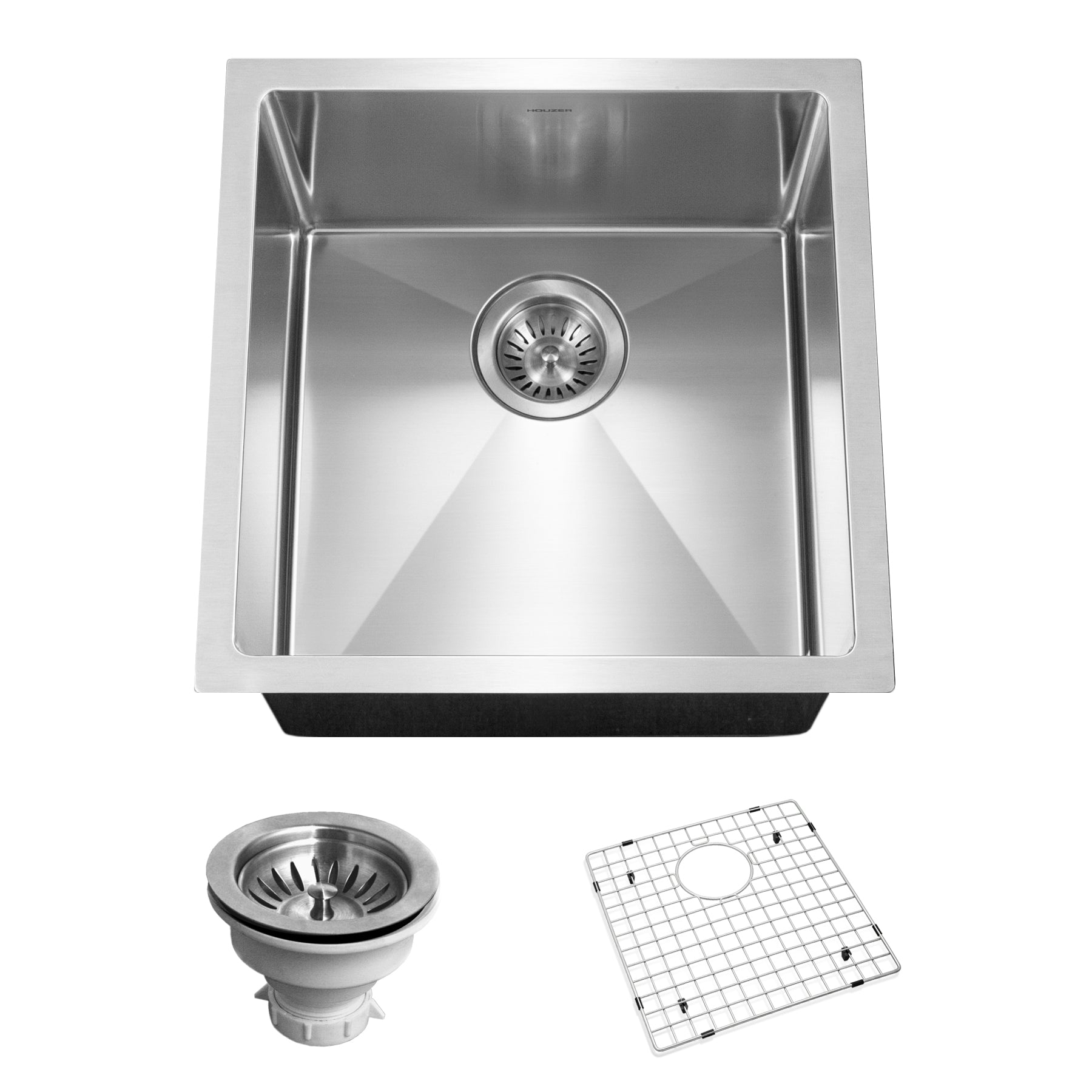 Houzer Savior 17" Stainless Steel Undermount Medium Bowl Kitchen Bar Sink with Strainer & Grid