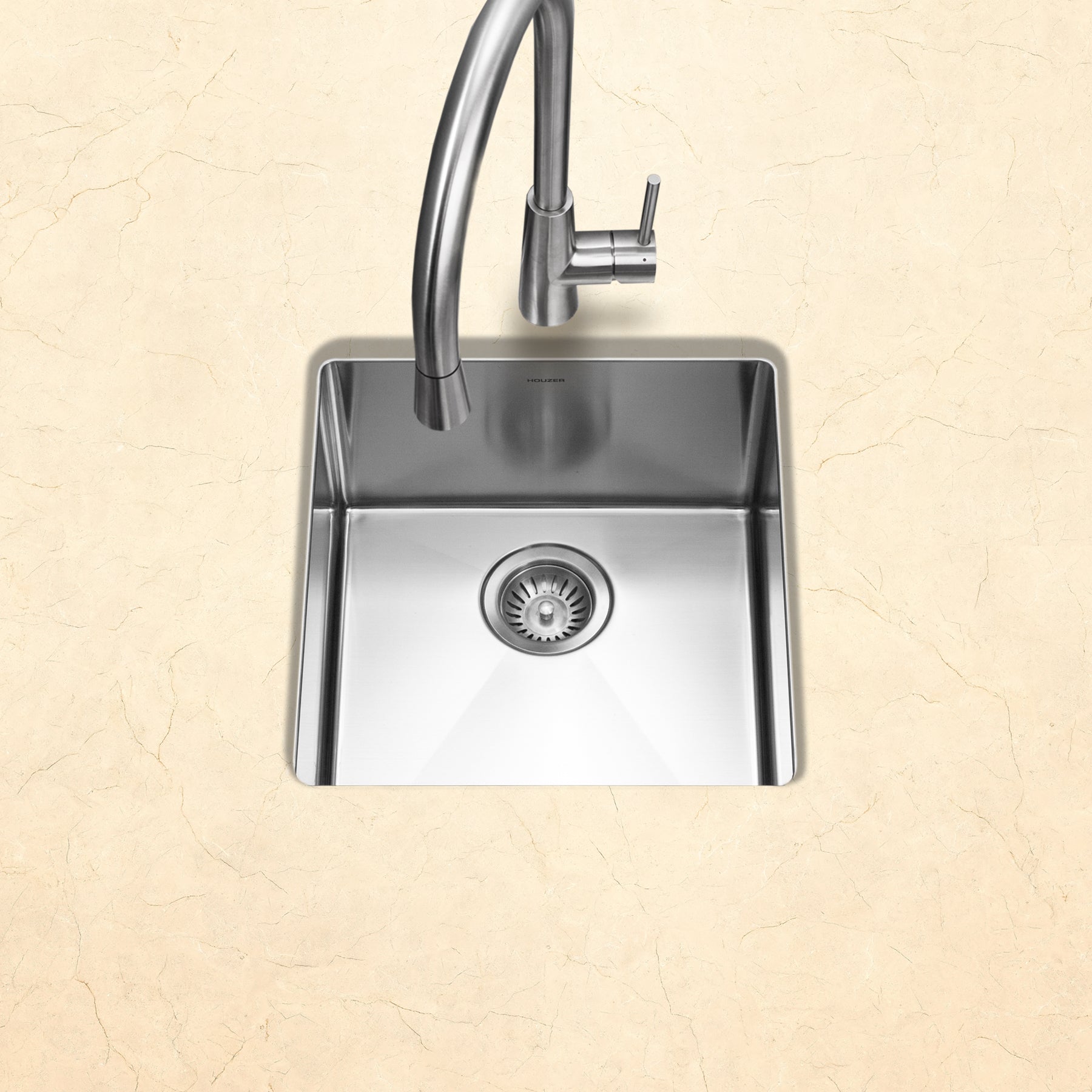 Houzer Savior 17" Stainless Steel Undermount Medium Bowl Kitchen Bar Sink with Strainer & Grid