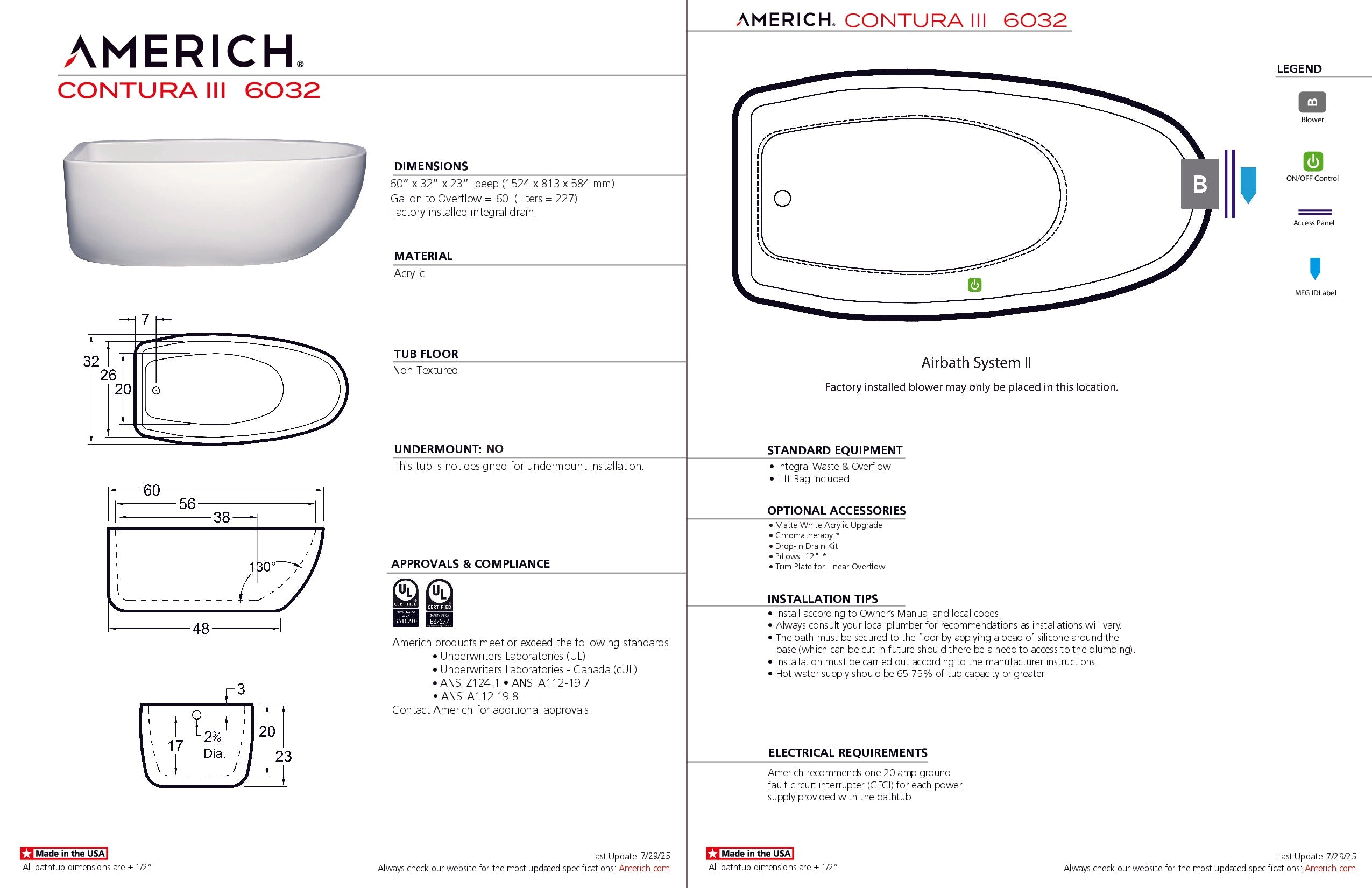 Americh Contura III 6032 - Tub Only Freestanding Bathtub CO6032T3-WH