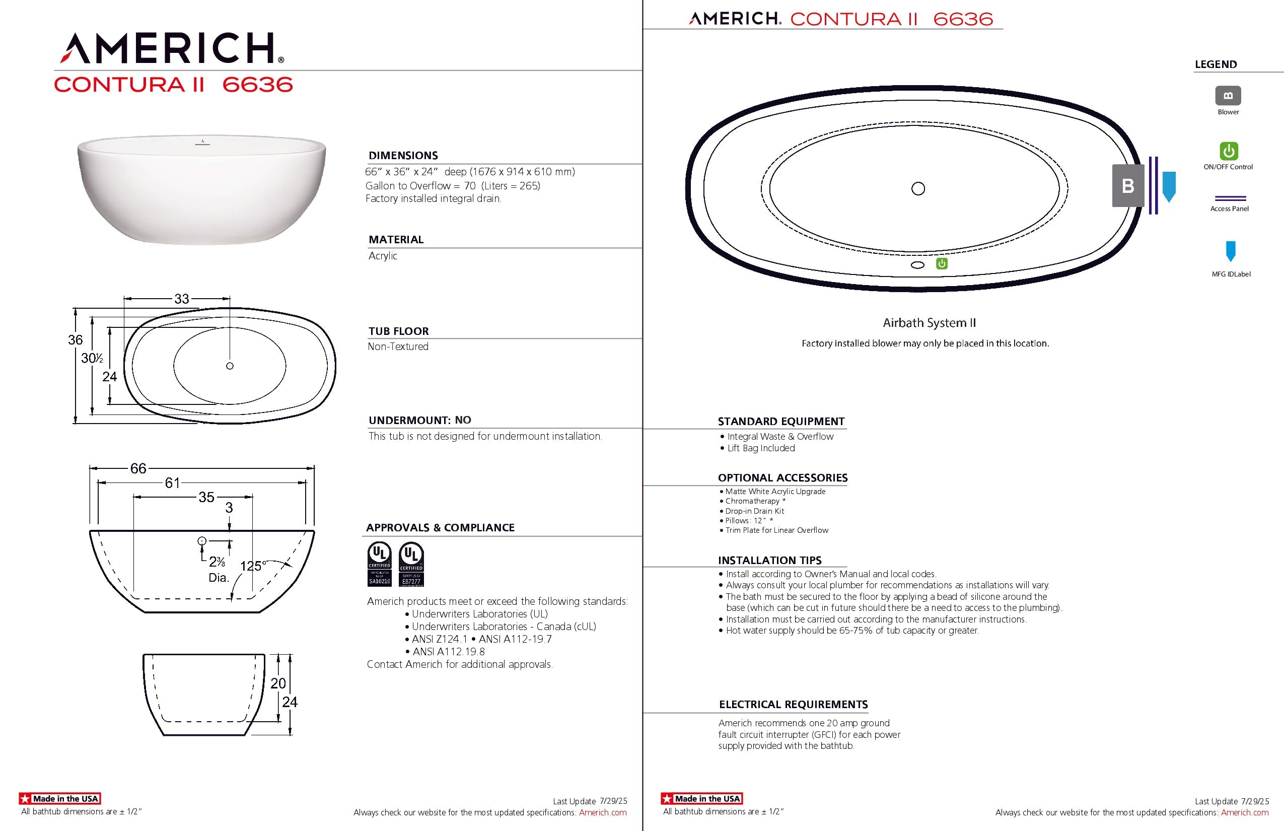 Americh Contura II 6636 - Tub Only Freestanding Bathtub CO6636T2-WH