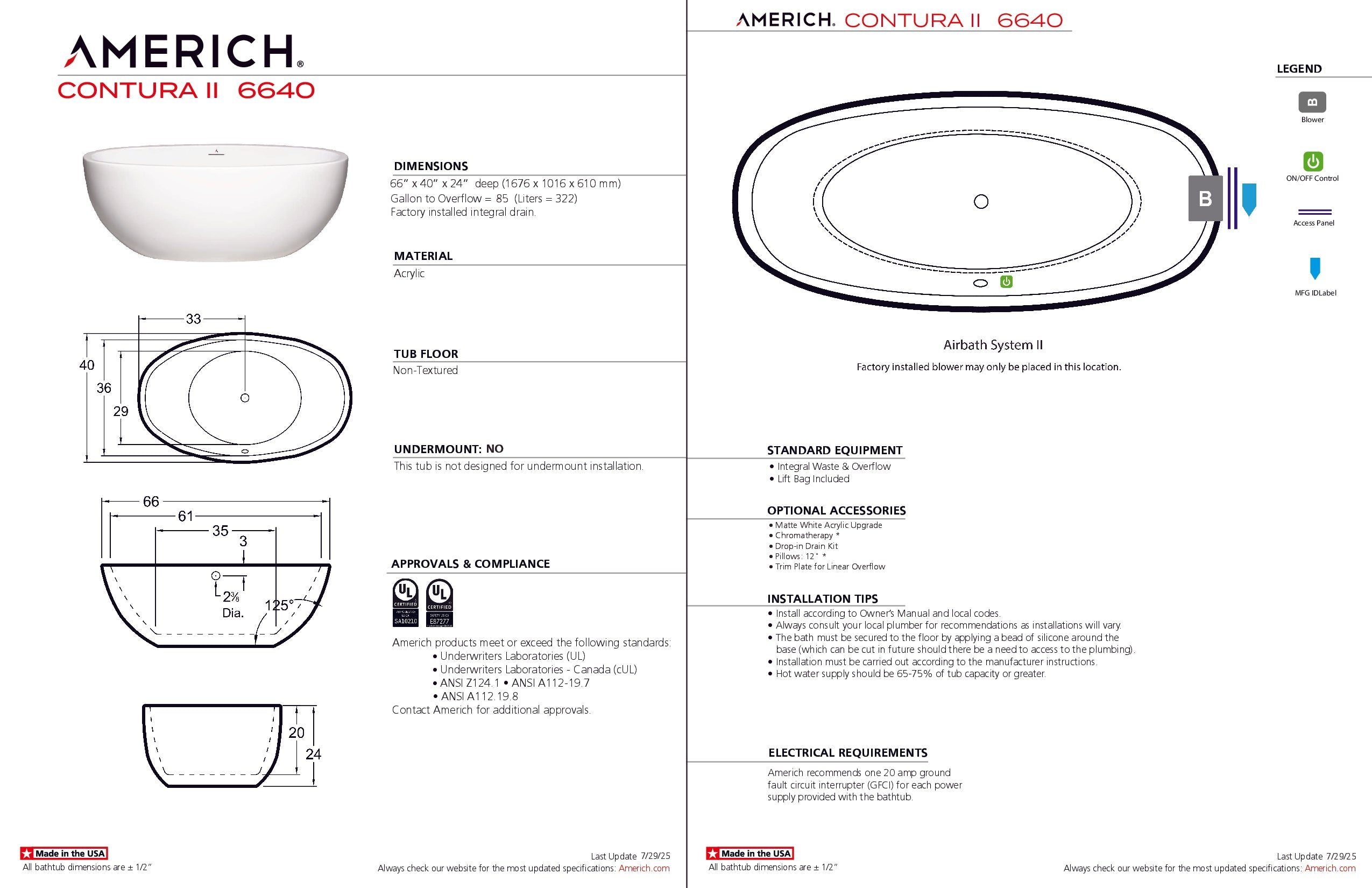 Americh Contura II 6640 - Tub Only Freestanding Bathtub CO6640T2-WH