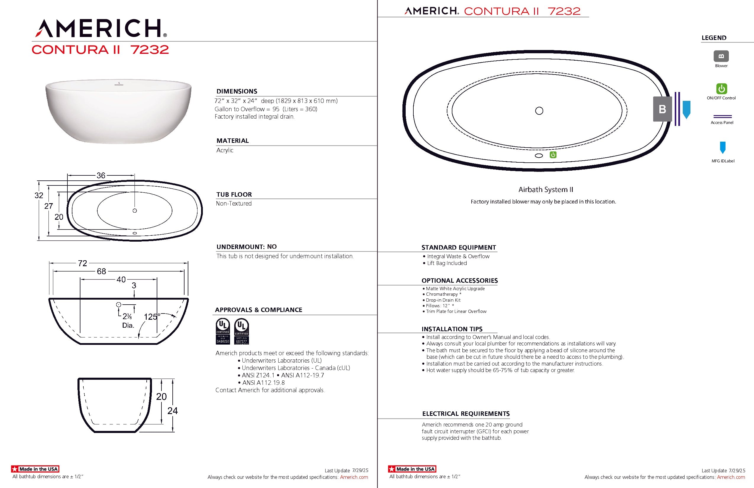Americh Contura II 7232 - Tub Only Freestanding Bathtub CO7232T2-WH