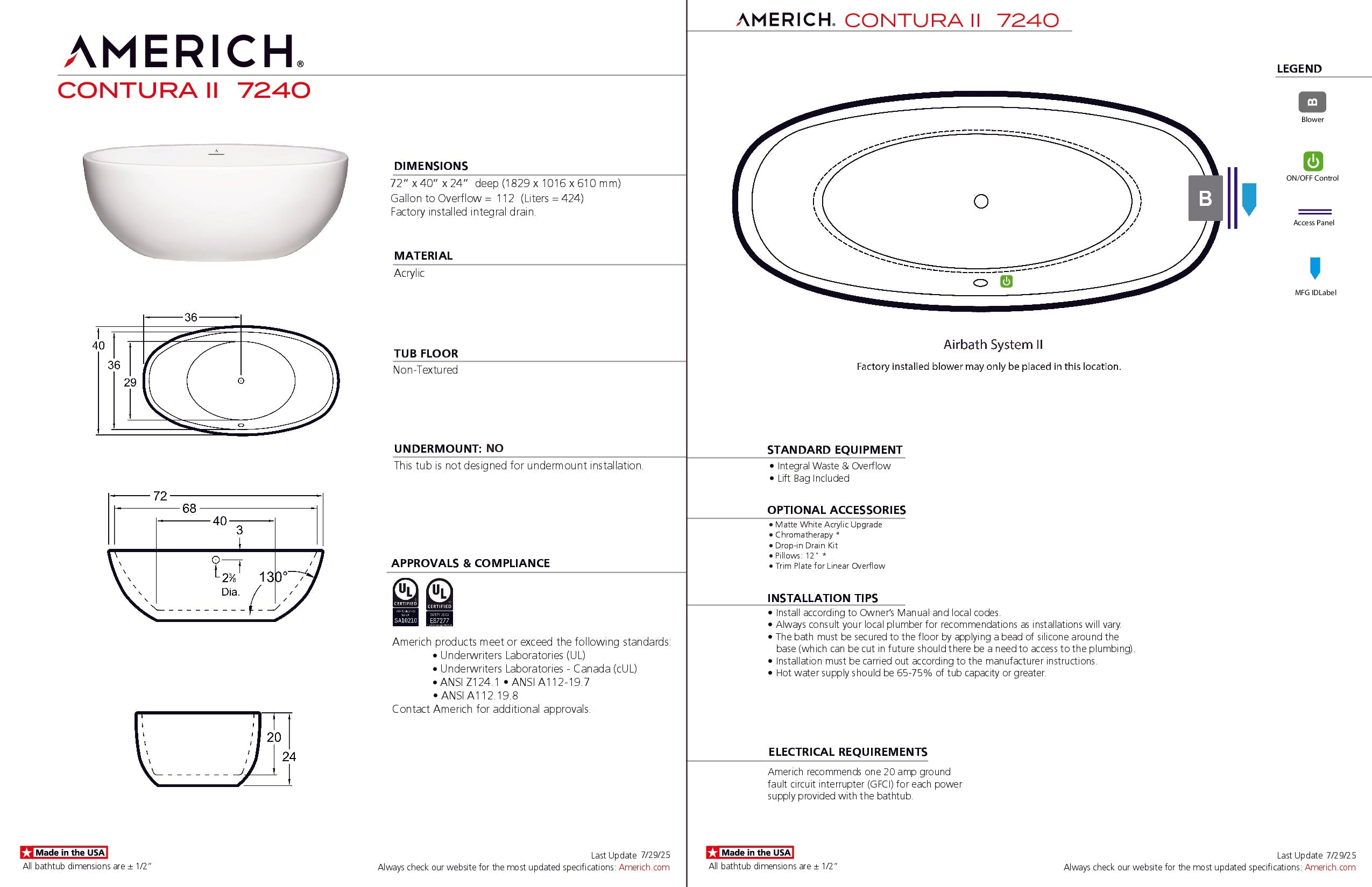 Americh Contura II 7240 - Tub Only Freestanding Bathtub CO7240T2-WH