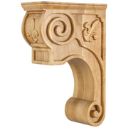 Hardware Resources 3-3/8" W x 8" D x 11-3/4" H Rubberwood Scrolled Fleur-de-lis Corbel