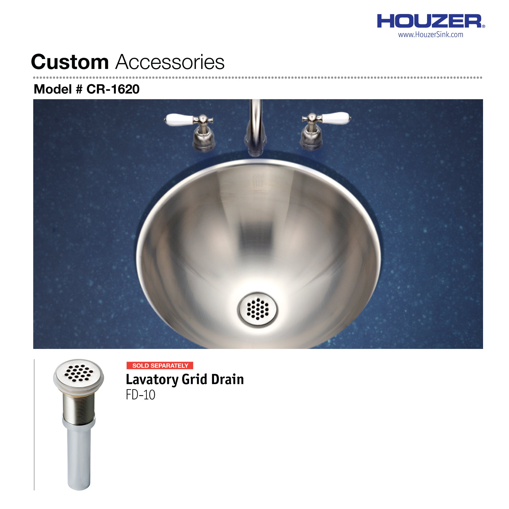 Houzer Opus 16" Stainless Steel Undermount Round Bathroom Sink
