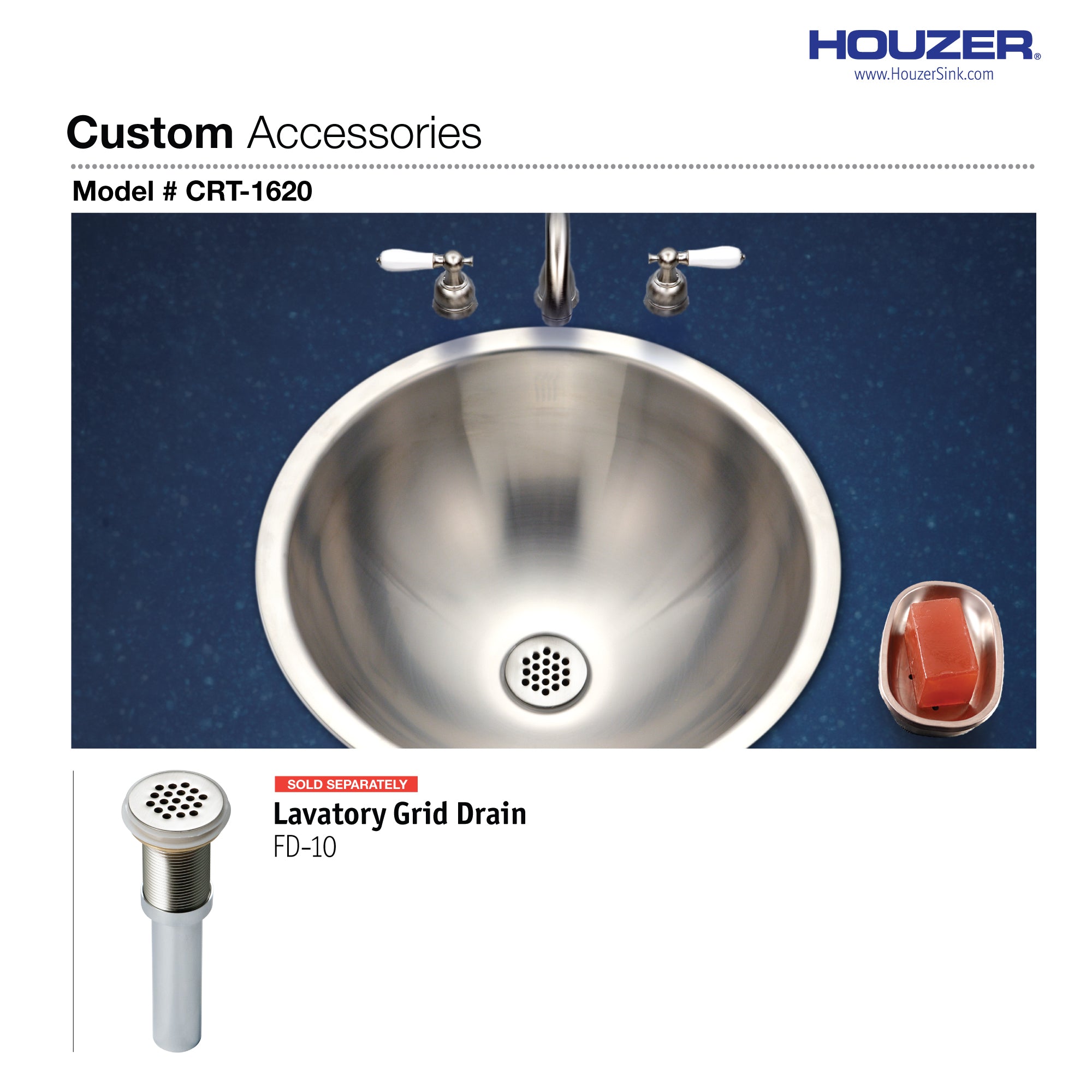 Houzer Opus 16" Stainless Steel Drop-in Topmount Round Bowl Bathroom Sink