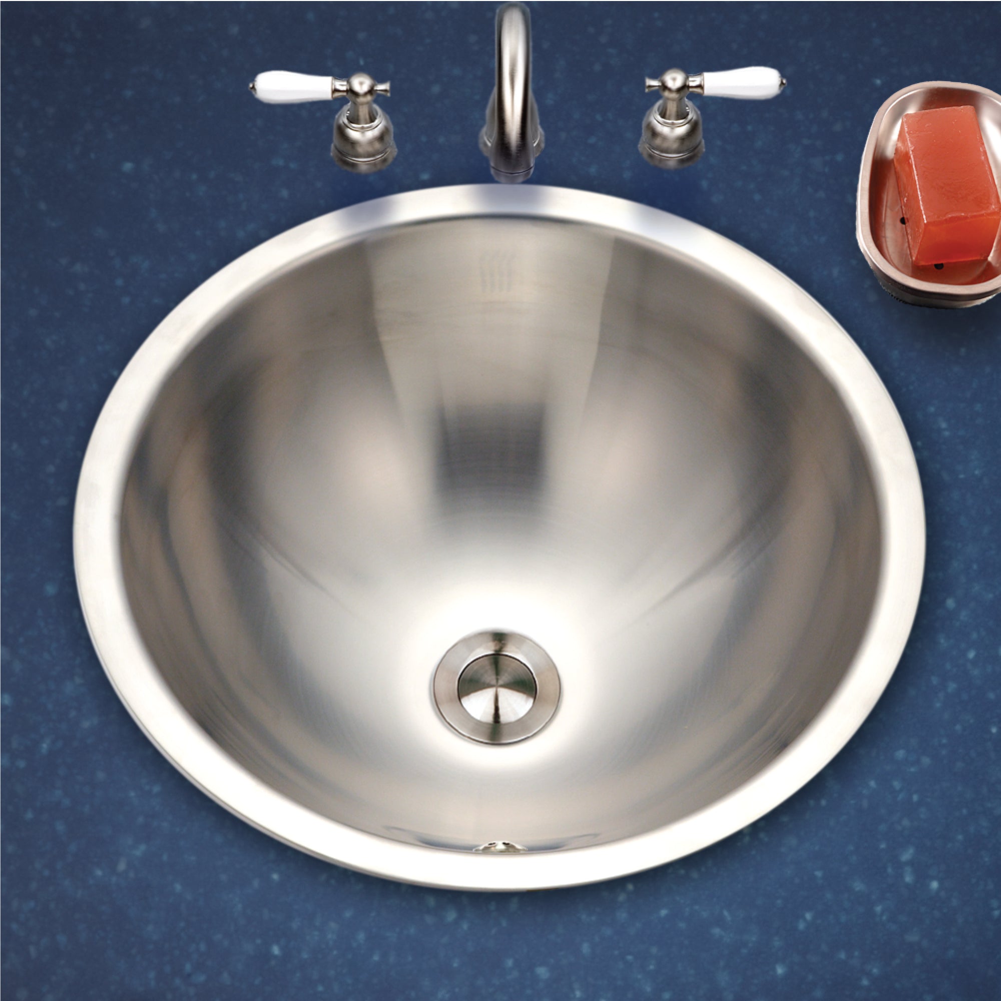 Houzer Opus 16" Stainless Steel Drop-in Topmount Round Bowl Bathroom Sink with Overflow Assembly